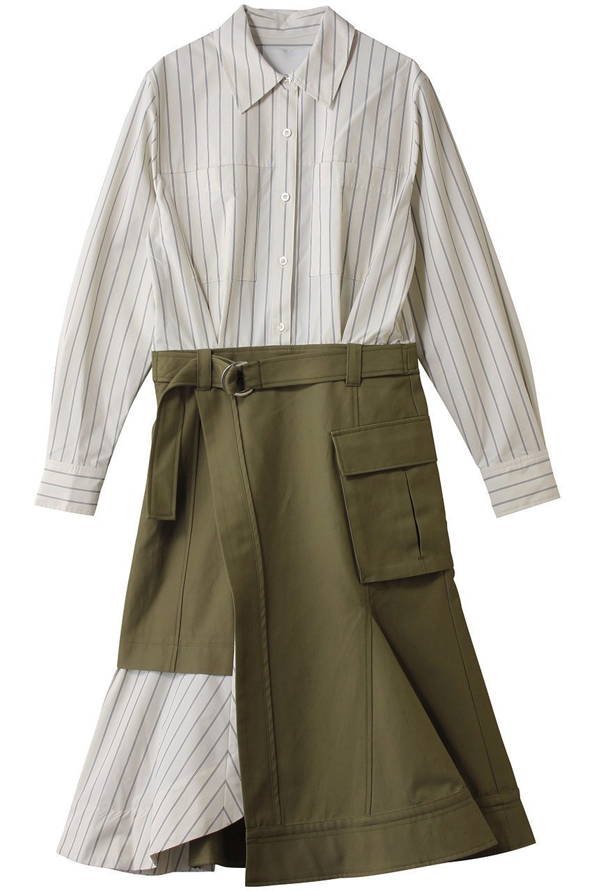 【スリーワン フィリップリム/3.1 Phillip Lim】のロングスリーブ コンボ シャツドレス with フリルスカート 人気、トレンドファッション・服の通販 founy(ファニー) 　ファッション　Fashion　レディースファッション　Fashion for Women　スカート　Skirts　ワンピース　Dresses　なめらか　Smooth, Silky Texture　クラシック　Classic, Timeless Style　ストライプ　Stripe, Striped Pattern　スリーブ　Sleeve, Long Sleeve / Short Sleeve　チュニック　Tunic, Long Top　ドレス　Dress, One-Piece　フリル　Frill, Ruffle　ミックス　Mix, Mixed Style　モダン　Modern, Contemporary　ラップ　Wrap, Wrap Design　ロング　Long, Long-Length　 other-1|ID: prp329100004889586 ipo3291000000036535062