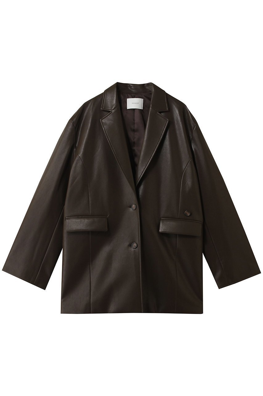 【マノフ/MANOF】のMINIMAL LEATHER JACKETアウター インテリア・キッズ・メンズ・レディースファッション・服の通販 founy(ファウニー) 　ファッション　Fashion　レディースファッション　Fashion for Women　アウター　Coat / Outerwear Collection　レディースジャケット・軽アウター　Jackets　シンプル　Simple, Minimal　ジャケット　Jacket, Outerwear　スラックス　Slacks, Dress Pants　デニム　Denim, Jeans Material　フェイクレザー　Faux Leather, PU Leather　エレガント 上品　Elegant　BROWN|ID: prp329100004889601 ipo3291000000036535257
