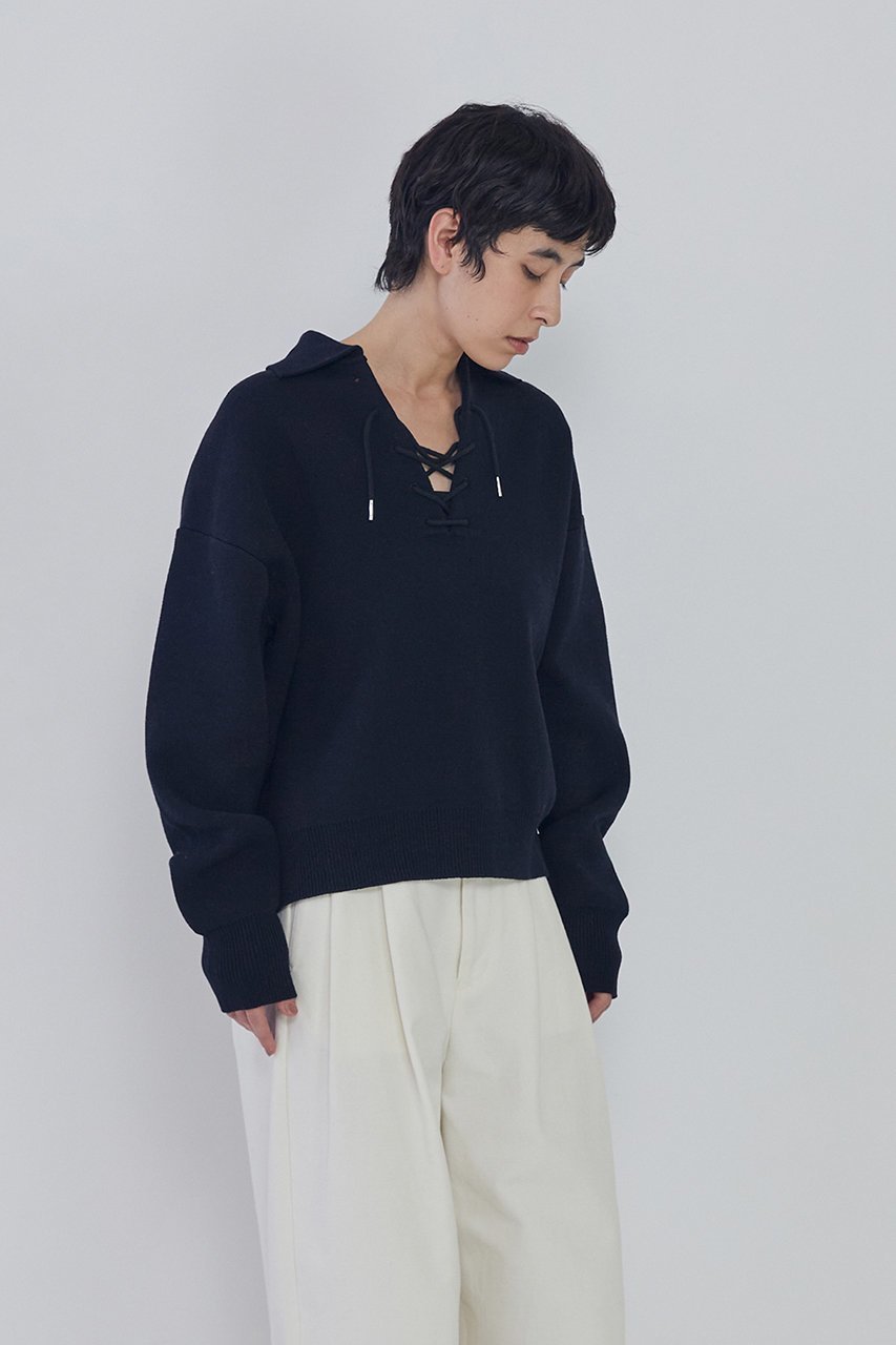【プルミエ アロンディスモン/1er Arrondissement】のレースアップポロニットプルオーバー 大人の最旬トレンドファッション＆コーディネート founy(ファウニー) 　ファッション　Fashion　レディースファッション　Fashion for Women　トップス・カットソー　Cut & Sew Tops　ニット　Knit Tops & Sweaters　カジュアルプルオーバー・ニットトップス　Pullovers & Knit Tops / Casual Pullovers　おすすめ　Recommended / Our Picks　デニム　Denim, Jeans Material　フロント　Front, Front Design　ボトム　Bottoms, Lower Wear　レース　Lace, Lace Fabric　ワイド　Wide, Wide Fit　other-6|ID: prp329100004889667 ipo3291000000036536161