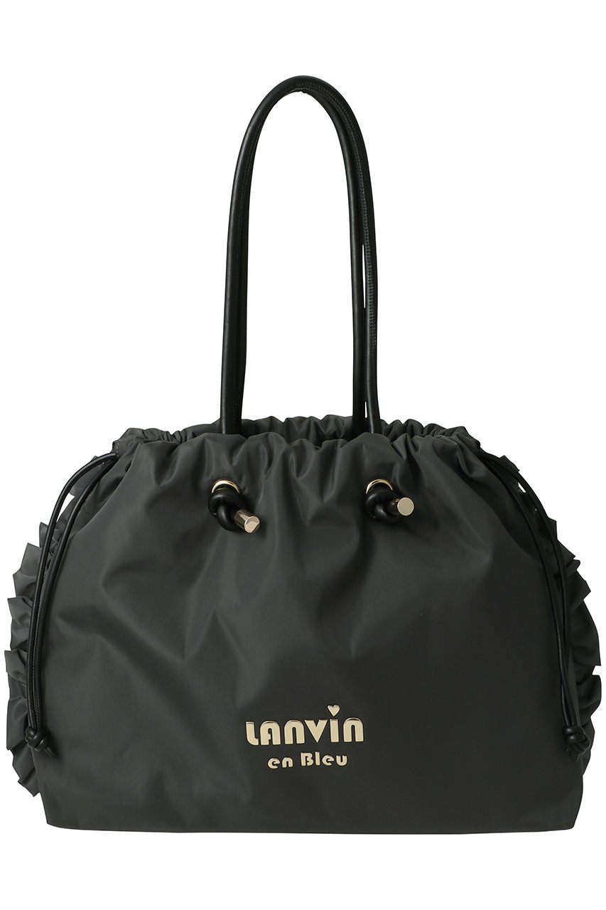 【ランバン オン ブルー/LANVIN en Bleu】のサイドフリルドロストトートバッグ小 インテリア・キッズ・メンズ・レディースファッション・服の通販 founy(ファニー) 　ファッション　Fashion　レディースファッション　Fashion for Women　バッグ　Bags　タフタ　Taffeta, Structured Fabric　フェイクレザー　Faux Leather, PU Leather　フリル　Frill, Ruffle　プリント　Print, Printed Pattern　メタル　Metal, Metal Parts　巾着　Drawstring Bag, Kinchaku　グレー|ID: prp329100004889670 ipo3291000000036536203