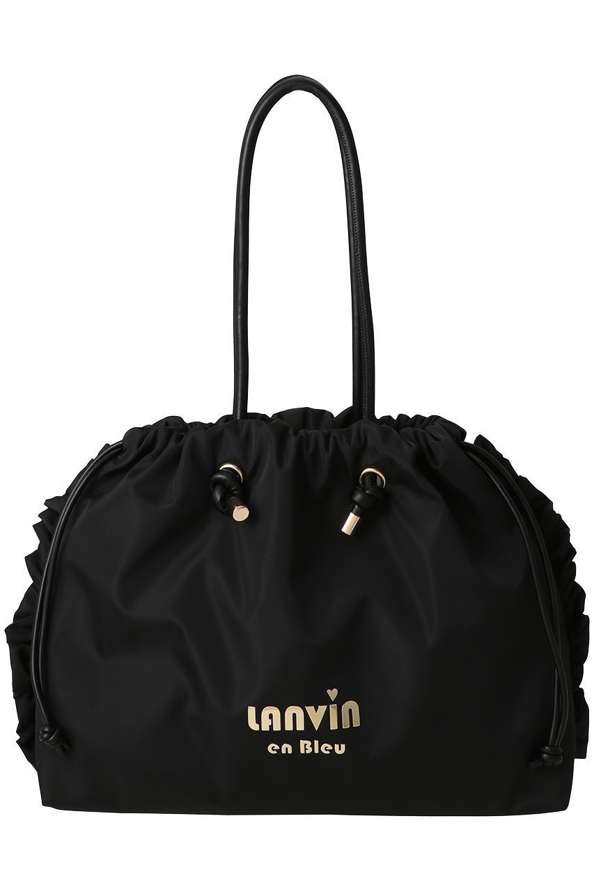【ランバン オン ブルー/LANVIN en Bleu】のサイドフリルドロストトートバッグ小 インテリア・キッズ・メンズ・レディースファッション・服の通販 founy(ファニー) 　ファッション　Fashion　レディースファッション　Fashion for Women　バッグ　Bags　タフタ　Taffeta, Structured Fabric　フェイクレザー　Faux Leather, PU Leather　フリル　Frill, Ruffle　プリント　Print, Printed Pattern　メタル　Metal, Metal Parts　巾着　Drawstring Bag, Kinchaku　ブラック|ID: prp329100004889670 ipo3291000000036536205