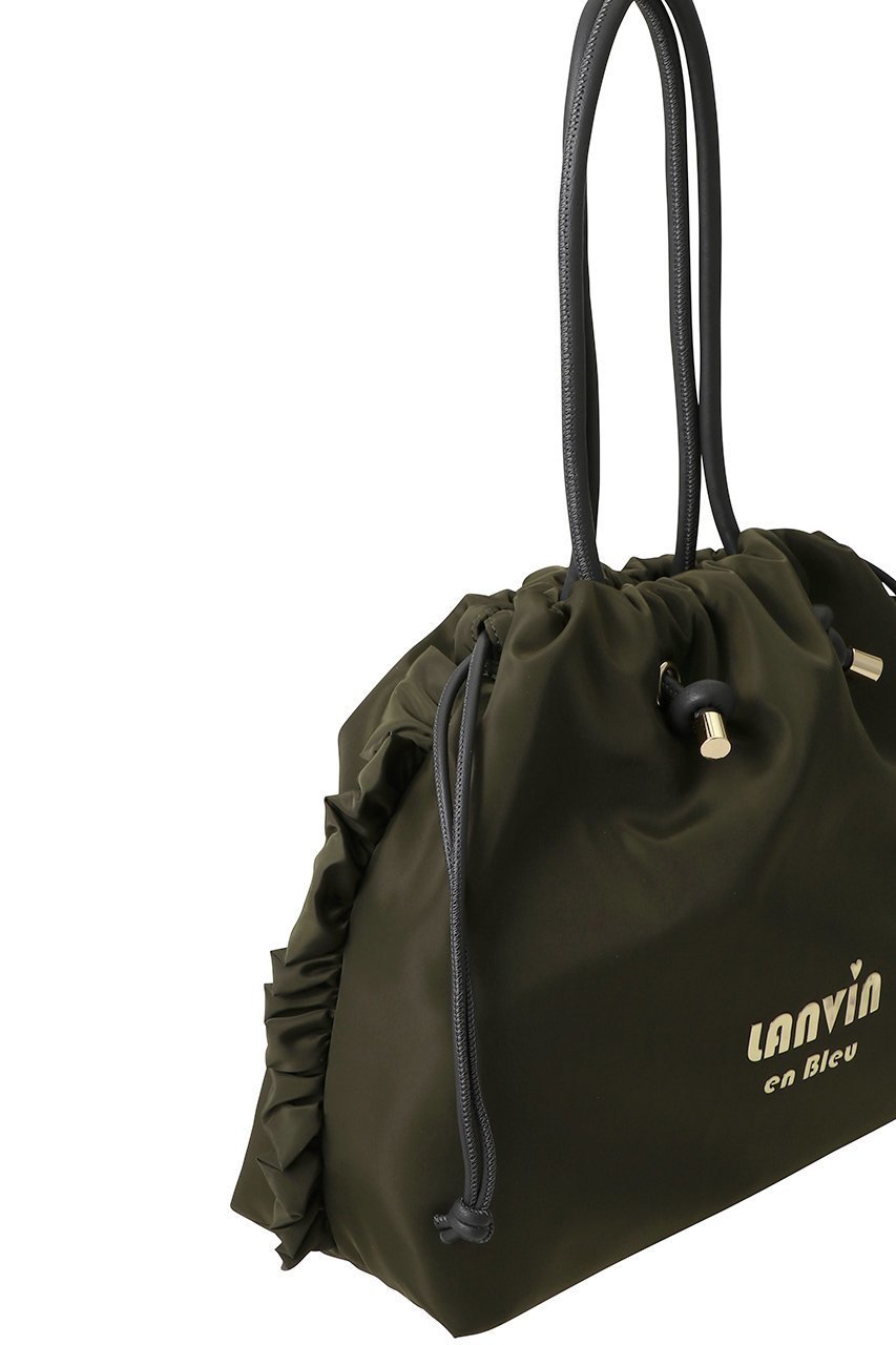 【ランバン オン ブルー/LANVIN en Bleu】のサイドフリルドロストトートバッグ小 人気、トレンドファッション・服の通販 founy(ファニー) 　ファッション　Fashion　レディースファッション　Fashion for Women　バッグ　Bags　タフタ　Taffeta, Structured Fabric　フェイクレザー　Faux Leather, PU Leather　フリル　Frill, Ruffle　プリント　Print, Printed Pattern　メタル　Metal, Metal Parts　巾着　Drawstring Bag, Kinchaku　other-5|ID: prp329100004889670 ipo3291000000036536213