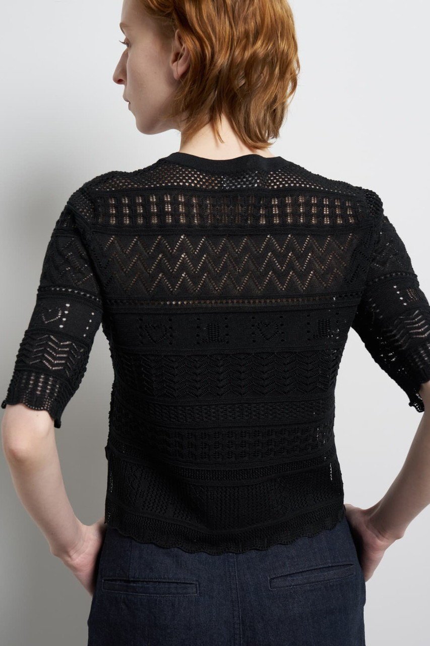 【ランバン オン ブルー/LANVIN en Bleu】のレースハーフスリーブニット 人気、トレンドファッション・服の通販 founy(ファニー) 　ファッション　Fashion　レディースファッション　Fashion for Women　トップス・カットソー　Cut & Sew Tops　ニット　Knit Tops & Sweaters　カジュアルプルオーバー・ニットトップス　Pullovers & Knit Tops / Casual Pullovers　カーディガン　Cardigan, Knitwear　コンパクト　Compact, Small Size　バランス　Balance, Style Balance　パターン　Pattern, Design Print　レース　Lace, Lace Fabric　エレガント 上品　Elegant　新作・新入荷　New Arrivals / New In　other-3|ID: prp329100004889672 ipo3291000000036536251