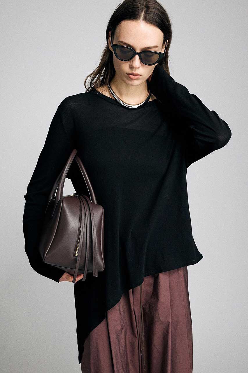 【ブリル/BRILL】のアシンメトリーカットプルオーバー インテリア・キッズ・メンズ・レディースファッション・服の通販 founy(ファニー) 　ファッション　Fashion　レディースファッション　Fashion for Women　トップス・カットソー　Cut & Sew Tops　シャツ・ブラウス・オフィスカジュアル　Elegant Blouses & Button-Ups　ロングTシャツ・Tシャツ　Longline T-Shirts & Tees　カジュアルプルオーバー・ニットトップス　Pullovers & Knit Tops / Casual Pullovers　カットソー・ベーシックTシャツ　Cut-and-Sewn Tops / Stretch Tees & Basics　スリーブ　Sleeve, Long Sleeve / Short Sleeve　テレコ　Ribbed, Rib Stitch　ロング　Long, Long-Length　エレガント 上品　Elegant　新作・新入荷　New Arrivals / New In　ブラック|ID: prp329100004889730 ipo3291000000036536872