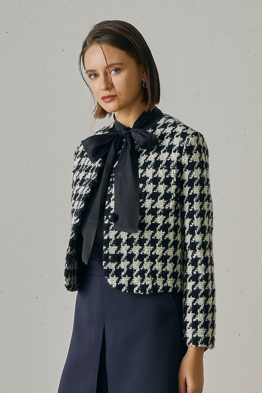 【ジェイドット/j.】の千鳥ツイード ノーカラージャケット 人気、トレンドファッション・服の通販 founy(ファニー) 　ファッション　Fashion　レディースファッション　Fashion for Women　アウター　Coat / Outerwear Collection　レディースジャケット・軽アウター　Jackets　ノーカラージャケット / シンプル上品コーデ　Collarless Jackets　エレガント 上品　Elegant　ジャケット　Jacket, Outerwear　ツイード　Twill, Twill Weave　フォルム　Silhouette, Form　モダン　Modern, Contemporary　other-8|ID: prp329100004890450 ipo3291000000036546508