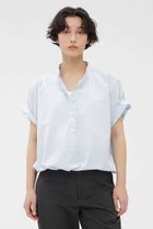 【マーガレットハウエル/MARGARET HOWELL】のYARN DYED COTTON POPLIN SHIRT 人気、トレンドファッション・服の通販 founy(ファニー) ファッション Fashion レディースファッション Fashion for Women トップス・カットソー Cut & Sew Tops シャツ・ブラウス・オフィスカジュアル Elegant Blouses & Button-Ups なめらか Smooth, Silky Texture ショート Short, Short Length スピンドル Spindle, Drawcord スリーブ Sleeve, Long Sleeve / Short Sleeve ブラウジング Blouson Silhouette, Cinched Waist エレガント 上品 Elegant 半袖 Short Sleeve, Half Sleeve 新作・新入荷 New Arrivals / New In thumbnail ブルー|ID: prp329100004890735 ipo3291000000036549508