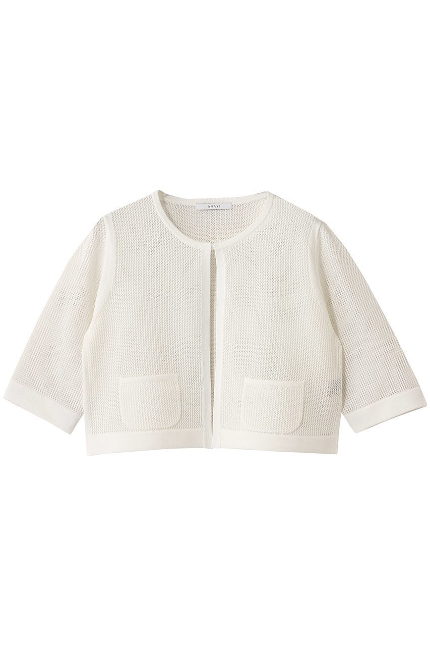【アナイ/ANAYI】のサマーメッシュショートカーディガン インテリア・キッズ・メンズ・レディースファッション・服の通販 founy(ファニー) ファッション Fashion レディースファッション Fashion for Women トップス・カットソー Cut & Sew Tops ニット Knit Tops & Sweaters カーディガン・羽織り Layered Style Cardigans カーディガン Cardigan, Knitwear サマー Summer, Summer Style ショート Short, Short Length シンプル Simple, Minimal センター Center, Center Line ファブリック Fabric, Textile メッシュ Mesh, Net Fabric エレガント 上品 Elegant 今夏 This Summer 夏 Summer ホワイト|ID: prp329100004890773 ipo3291000000036554042