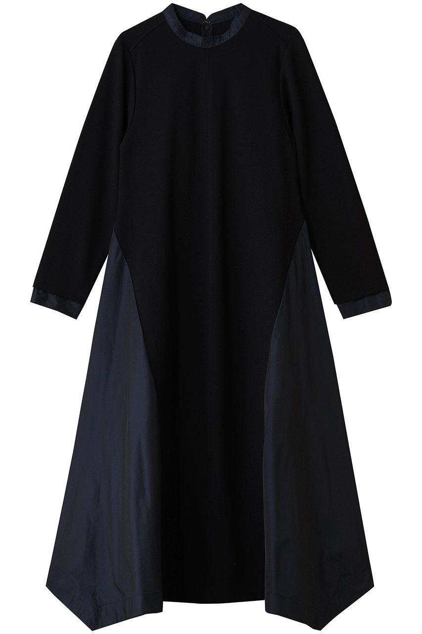 【ランバン オン ブルー/LANVIN en Bleu】のアシンメトリーヘムコンビワンピース インテリア・キッズ・メンズ・レディースファッション・服の通販 founy(ファニー) 　ファッション　Fashion　レディースファッション　Fashion for Women　ワンピース　Dresses　チュニック　Tunic Tops & Dresses　グログラン　Grosgrain, Grosgrain Ribbon　コンパクト　Compact, Small Size　シンプル　Simple, Minimal　ジュエリー　Jewelry, Accessories　チュニック　Tunic, Long Top　フレア　Flare, Flared　ロング　Long, Long-Length　ブラック|ID: prp329100004890943 ipo3291000000036556433