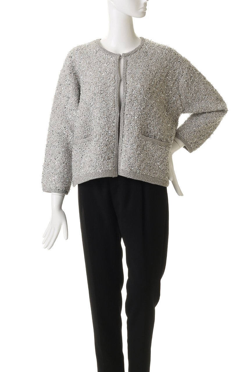 【エブール/ebure】のブライトヤーンジャカード クルーネックニットカーディガン 人気、トレンドファッション・服の通販 founy(ファニー) 　ファッション　Fashion　レディースファッション　Fashion for Women　トップス・カットソー　Cut & Sew Tops　ニット　Knit Tops & Sweaters　カーディガン・羽織り　Layered Style Cardigans　カーディガン　Cardigan, Knitwear　ジャカード／ジャガード　Jacquard, Woven Pattern　ツイード　Twill, Twill Weave　デニム　Denim, Jeans Material　バランス　Balance, Style Balance　ボトム　Bottoms, Lower Wear　リラックス　Relax, Relaxed Fit　other-2|ID: prp329100004890985 ipo3291000000036556813