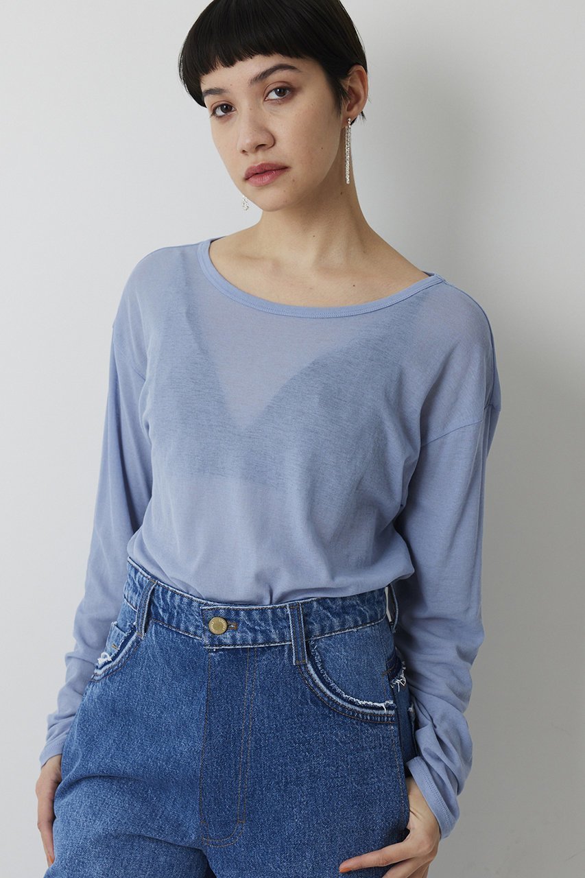 【ウィムガゼット/Whim Gazette】の【THE PAUSE】シアーフライスロンTEE インテリア・キッズ・メンズ・レディースファッション・服の通販 founy(ファニー) 　ファッション　Fashion　レディースファッション　Fashion for Women　トップス・カットソー　Cut & Sew Tops　シャツ・ブラウス・オフィスカジュアル　Elegant Blouses & Button-Ups　ロングTシャツ・Tシャツ　Longline T-Shirts & Tees　カットソー・ベーシックTシャツ　Cut-and-Sewn Tops / Stretch Tees & Basics　おすすめ　Recommended / Our Picks　シアー　Sheer, See-Through　シンプル　Simple, Minimal　スタンダード　Standard, Basic　スリーブ　Sleeve, Long Sleeve / Short Sleeve　ボーダー　Border, Stripe　ロング　Long, Long-Length　エレガント 上品　Elegant　ブルー|ID: prp329100004891035 ipo3291000000036557268