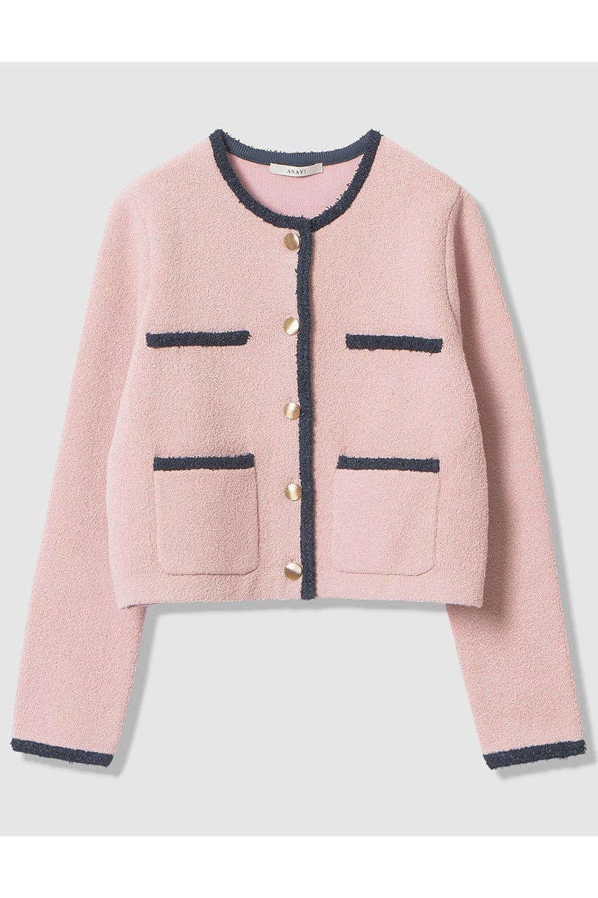 【アナイ/ANAYI】のコットンブークレ配色 カーディガン インテリア・キッズ・メンズ・レディースファッション・服の通販 founy(ファウニー) 　ファッション　Fashion　レディースファッション　Fashion for Women　トップス・カットソー　Cut & Sew Tops　ニット　Knit Tops & Sweaters　カーディガン・羽織り　Layered Style Cardigans　おすすめ　Recommended / Our Picks　カーディガン　Cardigan, Knitwear　セットアップ　Set-Up, Coordinated Outfit　ダブル　Double, Double-Breasted　パイピング　Piping, Trim Design　ポケット　Pocket, Pocket Detail　春　Spring　ピンク|ID: prp329100004891120 ipo3291000000036558559