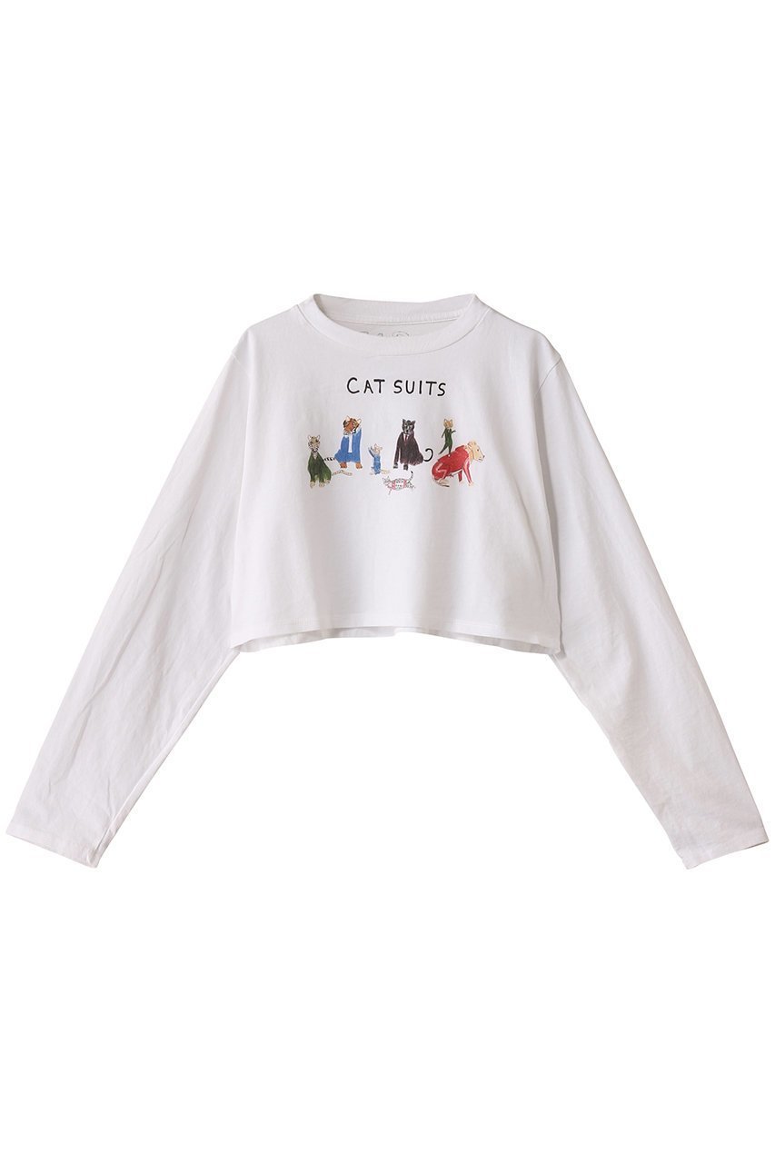 【ウィムガゼット/Whim Gazette】の【Unfortunate Portrait】Cat Suits L/S Tee インテリア・キッズ・メンズ・レディースファッション・服の通販 founy(ファニー) 　ファッション　Fashion　レディースファッション　Fashion for Women　トップス・カットソー　Cut & Sew Tops　シャツ・ブラウス・オフィスカジュアル　Elegant Blouses & Button-Ups　ロングTシャツ・Tシャツ　Longline T-Shirts & Tees　カットソー・ベーシックTシャツ　Cut-and-Sewn Tops / Stretch Tees & Basics　イラスト　Illustration　クロップド　Cropped, Short Length　スリーブ　Sleeve, Long Sleeve / Short Sleeve　トレンド　Trend, Trending Now　ボトム　Bottoms, Lower Wear　ロング　Long, Long-Length　ホワイト|ID: prp329100004891171 ipo3291000000036559172