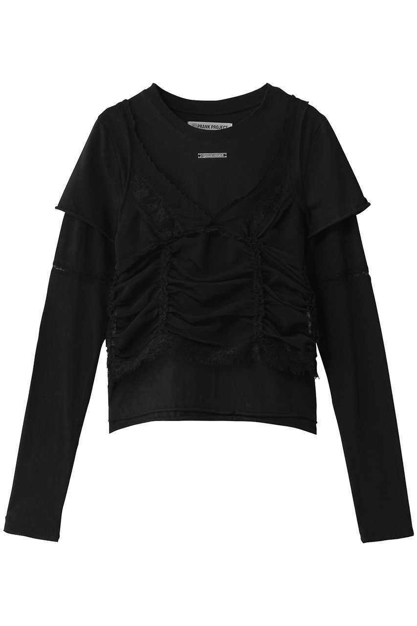 【プランク プロジェクト/PRANK PROJECT】のビスチェレイヤードレーストリムトップ / Bustier Layered Lace Trim Top インテリア・キッズ・メンズ・レディースファッション・服の通販 founy(ファニー) ファッション Fashion レディースファッション Fashion for Women トップス・カットソー Cut & Sew Tops キャミソール&ノースリーブ Camisoles & Sleeveless Tops シャツ・ブラウス・オフィスカジュアル Elegant Blouses & Button-Ups ロングTシャツ・Tシャツ Longline T-Shirts & Tees カットソー・ベーシックTシャツ Cut-and-Sewn Tops / Stretch Tees & Basics ビスチェ Bustiers & Corset Tops / Layered Bustier Style おすすめ Recommended / Our Picks エアリー Airy Texture カットソー Cut and Sewn Top キャミソール Camisole, Spaghetti Strap Top シアー Sheer, See-Through シフォン Chiffon, Lightweight Fabric タンク Tank Top, Sleeveless Top トリミング Trimming, Decorative Edge ドッキング Docking, Mixed Material バランス Balance, Style Balance パターン Pattern, Design Print マニッシュ Mannish, Boyish メッシュ Mesh, Net Fabric レース Lace, Lace Fabric 長袖 Long Sleeve, Full Sleeve BLK(ブラック)|ID: prp329100004891176 ipo3291000000036559221