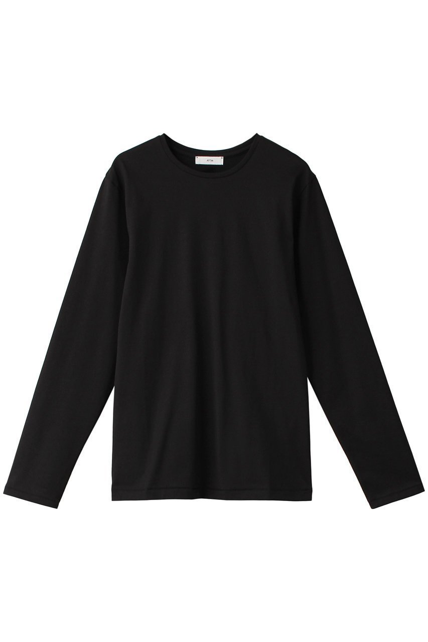 【エイトン/ATON】のSUVIN 60/2 パーフェクトロングスリーブTシャツ インテリア・キッズ・メンズ・レディースファッション・服の通販 founy(ファニー) 　ファッション　Fashion　レディースファッション　Fashion for Women　トップス・カットソー　Cut & Sew Tops　シャツ・ブラウス・オフィスカジュアル　Elegant Blouses & Button-Ups　ロングTシャツ・Tシャツ　Longline T-Shirts & Tees　カットソー・ベーシックTシャツ　Cut-and-Sewn Tops / Stretch Tees & Basics　なめらか　Smooth, Silky Texture　スクエア　Square, Square Shape　スリーブ　Sleeve, Long Sleeve / Short Sleeve　ロング　Long, Long-Length　定番　Standard, Basic Item　ブラック|ID: prp329100004891234 ipo3291000000036560154