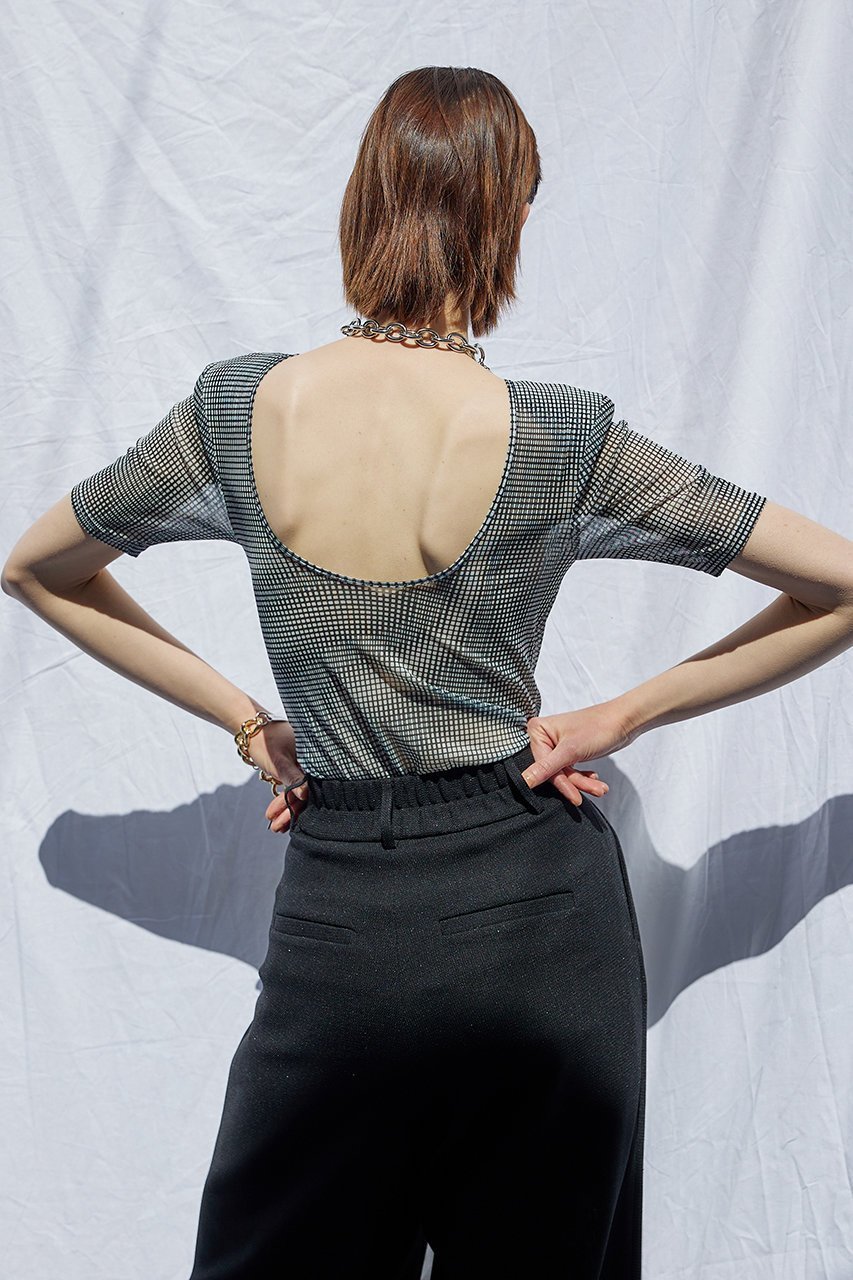 【プランク プロジェクト/PRANK PROJECT】のモアレプリントチュールボディスーツ / Moire Printed Tulle Bodysuit 人気、トレンドファッション・服の通販 founy(ファニー) 　ファッション　Fashion　レディースファッション　Fashion for Women　トップス・カットソー　Cut & Sew Tops　シャツ・ブラウス・オフィスカジュアル　Elegant Blouses & Button-Ups　ロングTシャツ・Tシャツ　Longline T-Shirts & Tees　カットソー・ベーシックTシャツ　Cut-and-Sewn Tops / Stretch Tees & Basics　カッティング　Cutting Detail　ショルダー　Shoulder, Shoulder Strap　ショート　Short, Short Length　シンプル　Simple, Minimal　スリーブ　Sleeve, Long Sleeve / Short Sleeve　スーツ　Suit, Formalwear　フロント　Front, Front Design　プリント　Print, Printed Pattern　other-8|ID: prp329100004891236 ipo3291000000036560218