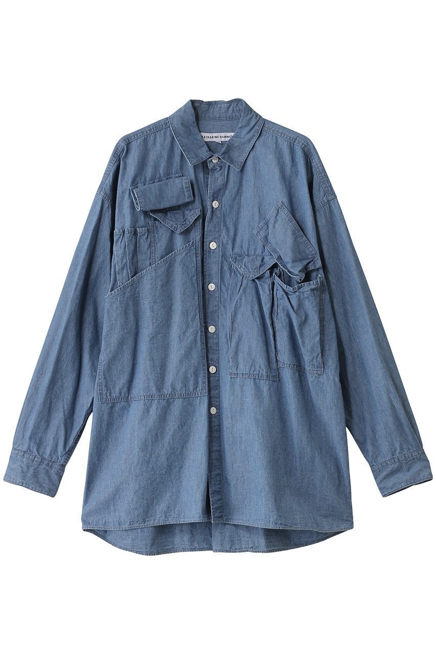 【キャサリンハムネット/KATHARINE HAMNETT LONDON】の【UNISEX】マルチポケットデニムシャツ インテリア・キッズ・メンズ・レディースファッション・服の通販 founy(ファニー) 　ファッション　Fashion　レディースファッション　Fashion for Women　トップス・カットソー　Cut & Sew Tops　シャツ・ブラウス・オフィスカジュアル　Elegant Blouses & Button-Ups　ユニセックス　Unisex, Genderless　スリーブ　Sleeve, Long Sleeve / Short Sleeve　デニム　Denim, Jeans Material　ポケット　Pocket, Pocket Detail　ロング　Long, Long-Length　定番　Standard, Basic Item　羽織　Haori, Light Jacket　ライトブルー|ID: prp329100004891355 ipo3291000000036561762
