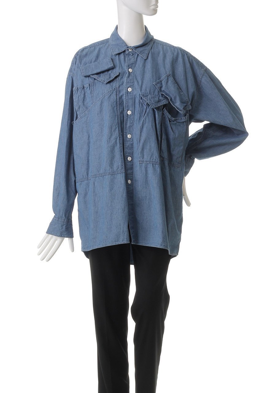 【キャサリンハムネット/KATHARINE HAMNETT LONDON】の【UNISEX】マルチポケットデニムシャツ 人気、トレンドファッション・服の通販 founy(ファニー) 　ファッション　Fashion　レディースファッション　Fashion for Women　トップス・カットソー　Cut & Sew Tops　シャツ・ブラウス・オフィスカジュアル　Elegant Blouses & Button-Ups　ユニセックス　Unisex, Genderless　スリーブ　Sleeve, Long Sleeve / Short Sleeve　デニム　Denim, Jeans Material　ポケット　Pocket, Pocket Detail　ロング　Long, Long-Length　定番　Standard, Basic Item　羽織　Haori, Light Jacket　other-2|ID: prp329100004891355 ipo3291000000036561766