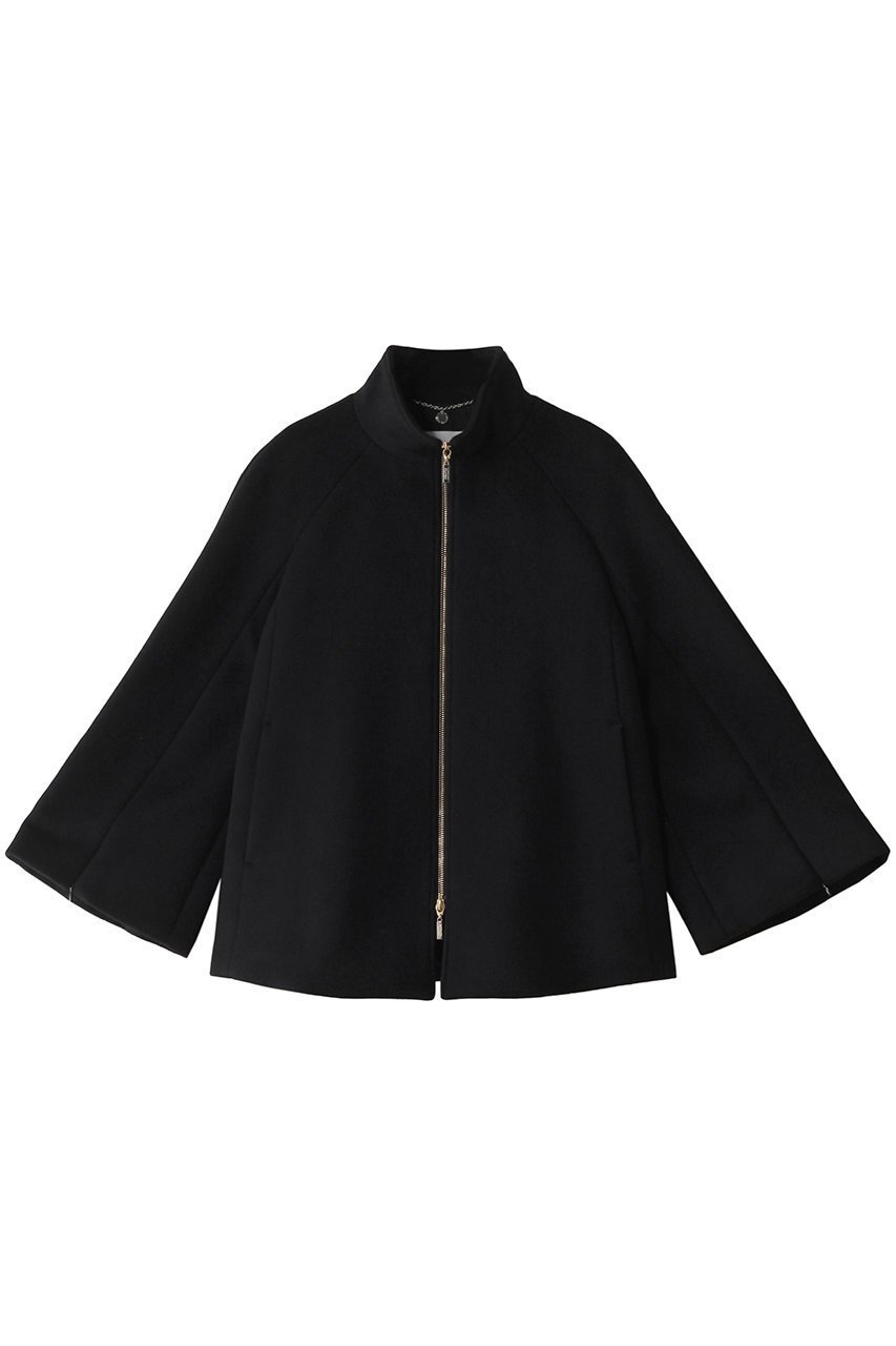【アルアバイル/allureville】の【Loulou Willoughby】シャルムビーバーケープ風コート インテリア・キッズ・メンズ・レディースファッション・服の通販 founy(ファウニー) 　ファッション　Fashion　レディースファッション　Fashion for Women　アウター　Coat / Outerwear Collection　コート・ロングコート・ピーコート　Long Coats, Peacoats & More　ショート　Short, Short Length　スリット　Slit, Slit Detail　スリーブ　Sleeve, Long Sleeve / Short Sleeve　フロント　Front, Front Design　エレガント 上品　Elegant　ブラック|ID: prp329100004891392 ipo3291000000036562185