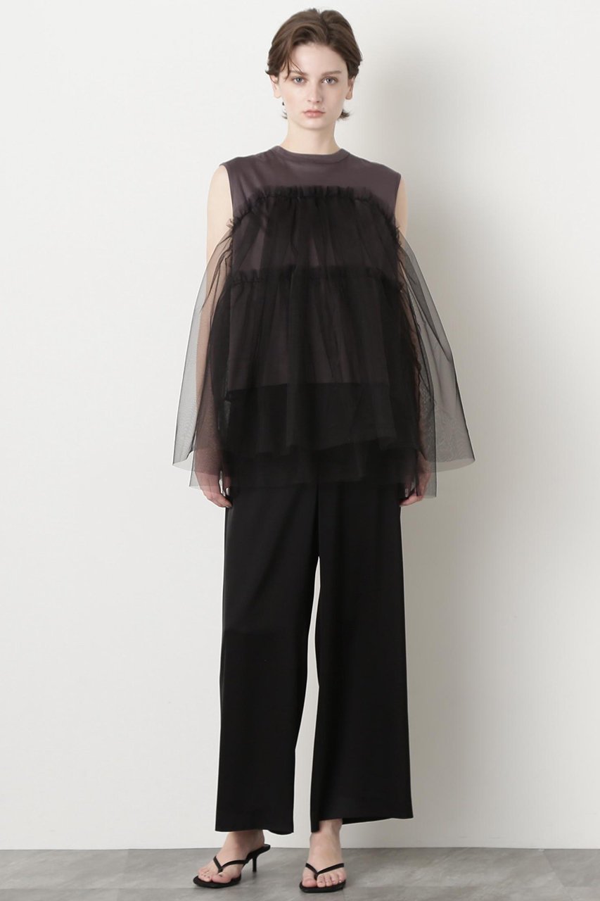 【ヒューエルミュージアム/hueLe Museum】の【STUMBLY】Tulle Combination Tops 人気、トレンドファッション・服の通販 founy(ファニー) 　ファッション　Fashion　レディースファッション　Fashion for Women　トップス・カットソー　Cut & Sew Tops　キャミソール&ノースリーブ　Camisoles & Sleeveless Tops　シャツ・ブラウス・オフィスカジュアル　Elegant Blouses & Button-Ups　ロングTシャツ・Tシャツ　Longline T-Shirts & Tees　カットソー・ベーシックTシャツ　Cut-and-Sewn Tops / Stretch Tees & Basics　キャミソール　Camisole, Spaghetti Strap Top　シンプル　Simple, Minimal　タンク　Tank Top, Sleeveless Top　チュール　Tulip, Tulip Motif　モノトーン　Monotone, Black and White　other-2|ID: prp329100004891559 ipo3291000000036563865