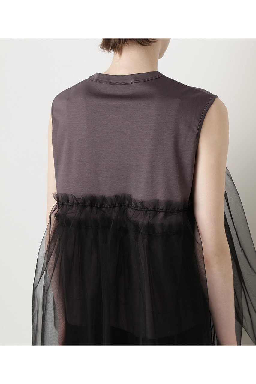 【ヒューエルミュージアム/hueLe Museum】の【STUMBLY】Tulle Combination Tops 人気、トレンドファッション・服の通販 founy(ファニー) 　ファッション　Fashion　レディースファッション　Fashion for Women　トップス・カットソー　Cut & Sew Tops　キャミソール&ノースリーブ　Camisoles & Sleeveless Tops　シャツ・ブラウス・オフィスカジュアル　Elegant Blouses & Button-Ups　ロングTシャツ・Tシャツ　Longline T-Shirts & Tees　カットソー・ベーシックTシャツ　Cut-and-Sewn Tops / Stretch Tees & Basics　キャミソール　Camisole, Spaghetti Strap Top　シンプル　Simple, Minimal　タンク　Tank Top, Sleeveless Top　チュール　Tulip, Tulip Motif　モノトーン　Monotone, Black and White　other-7|ID: prp329100004891559 ipo3291000000036563873