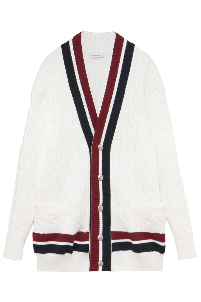 【マディソンブルー/MADISONBLUE】のTENNIS SWEATER CD セーター カーディガン インテリア・キッズ・メンズ・レディースファッション・服の通販 founy(ファウニー) 　ファッション　Fashion　レディースファッション　Fashion for Women　トップス・カットソー　Cut & Sew Tops　ニット　Knit Tops & Sweaters　カーディガン・羽織り　Layered Style Cardigans　レディースパーカー・カジュアルフーディー　Casual Hoodies & Sweatshirts　スウェット・クルーネックトップス　Sweatshirts & Crewnecks / Relaxed Fit Sweat Tops　カーディガン　Cardigan, Knitwear　スポーティ　Sporty, Casual Athletic　セーター　Sweater, Knitwear　ビッグ　Big, Oversized　ホワイト|ID: prp329100004891879 ipo3291000000036566093