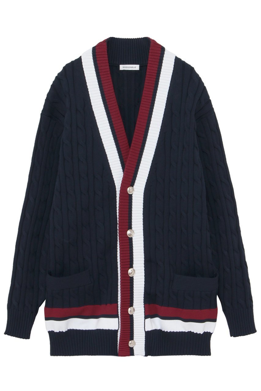 【マディソンブルー/MADISONBLUE】のTENNIS SWEATER CD セーター カーディガン インテリア・キッズ・メンズ・レディースファッション・服の通販 founy(ファウニー) 　ファッション　Fashion　レディースファッション　Fashion for Women　トップス・カットソー　Cut & Sew Tops　ニット　Knit Tops & Sweaters　カーディガン・羽織り　Layered Style Cardigans　レディースパーカー・カジュアルフーディー　Casual Hoodies & Sweatshirts　スウェット・クルーネックトップス　Sweatshirts & Crewnecks / Relaxed Fit Sweat Tops　カーディガン　Cardigan, Knitwear　スポーティ　Sporty, Casual Athletic　セーター　Sweater, Knitwear　ビッグ　Big, Oversized　ネイビー|ID: prp329100004891879 ipo3291000000036566094