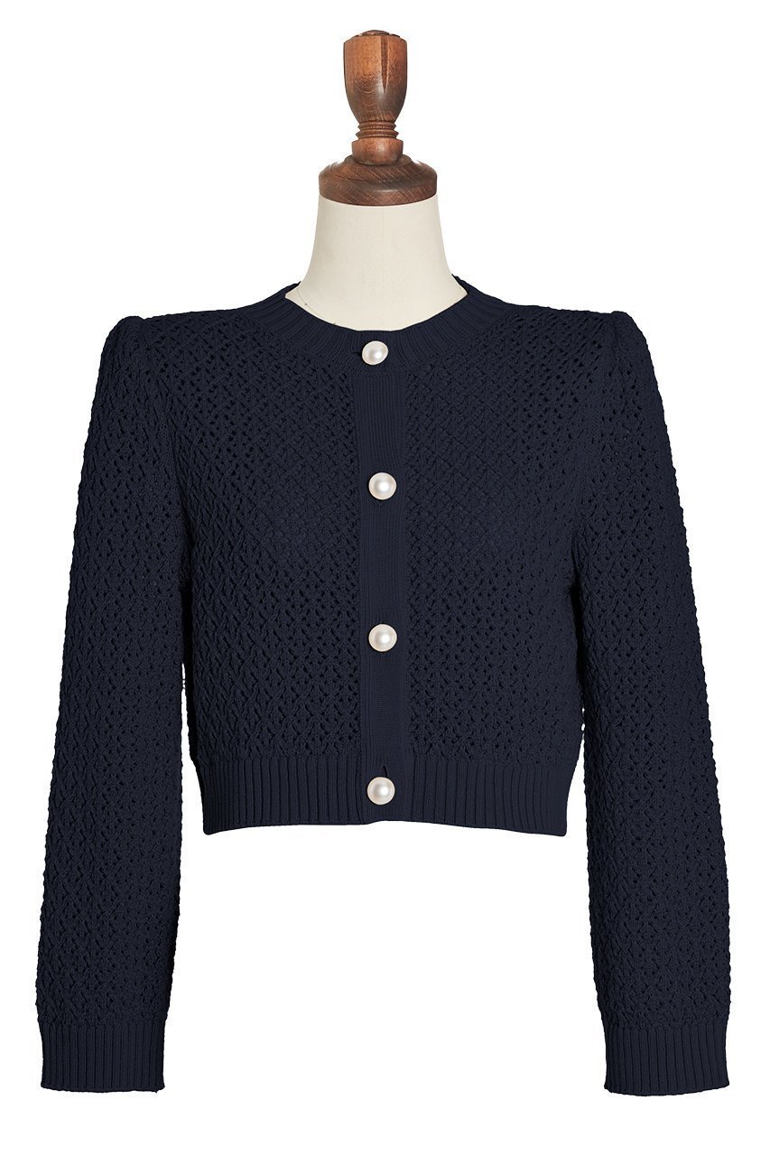 【デイジーリン/DAISY LIN】のCardigan “Lady Pearl” インテリア・キッズ・メンズ・レディースファッション・服の通販 founy(ファウニー) 　ファッション　Fashion　レディースファッション　Fashion for Women　トップス・カットソー　Cut & Sew Tops　ニット　Knit Tops & Sweaters　カーディガン・羽織り　Layered Style Cardigans　ウォッシャブル　Machine Washable　カーディガン　Cardigan, Knitwear　コンパクト　Compact, Small Size　パール　Pearl, Pearl Accent　手編み　Hand-Knitted, Handmade Knit　洗える　Machine Washable　秋　Autumn　ミッドナイトブルー|ID: prp329100004891910 ipo3291000000036566362