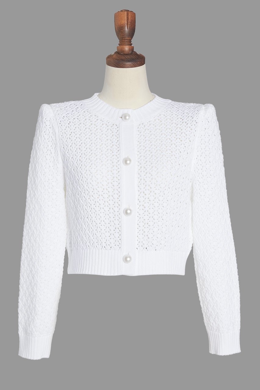 【デイジーリン/DAISY LIN】のCardigan “Lady Pearl” インテリア・キッズ・メンズ・レディースファッション・服の通販 founy(ファウニー) 　ファッション　Fashion　レディースファッション　Fashion for Women　トップス・カットソー　Cut & Sew Tops　ニット　Knit Tops & Sweaters　カーディガン・羽織り　Layered Style Cardigans　ウォッシャブル　Machine Washable　カーディガン　Cardigan, Knitwear　コンパクト　Compact, Small Size　パール　Pearl, Pearl Accent　手編み　Hand-Knitted, Handmade Knit　洗える　Machine Washable　秋　Autumn　ホワイト|ID: prp329100004891910 ipo3291000000036566363