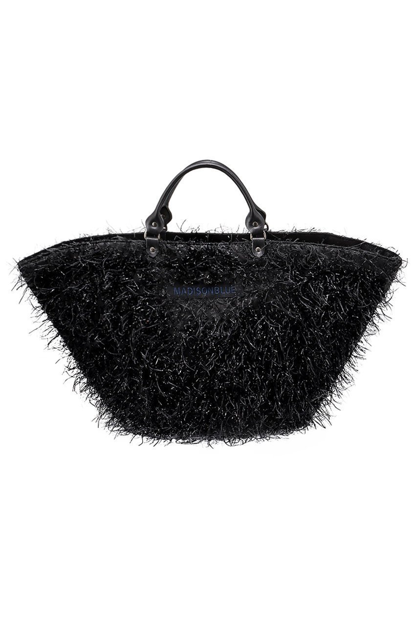 【マディソンブルー/MADISONBLUE】のBIG TOTE BAG EYELASH ビッグトートバッグ インテリア・キッズ・メンズ・レディースファッション・服の通販 founy(ファウニー) 　ファッション　Fashion　レディースファッション　Fashion for Women　バッグ　Bags　シャイニー　Shiny, Glossy Finish　ジャカード／ジャガード　Jacquard, Woven Pattern　フェザー　Feather, Feather Detail　フォルム　Silhouette, Form　フランス　France, French　フリンジ　Fringe, Tassel　エレガント 上品　Elegant　ブラック|ID: prp329100004891951 ipo3291000000036566695