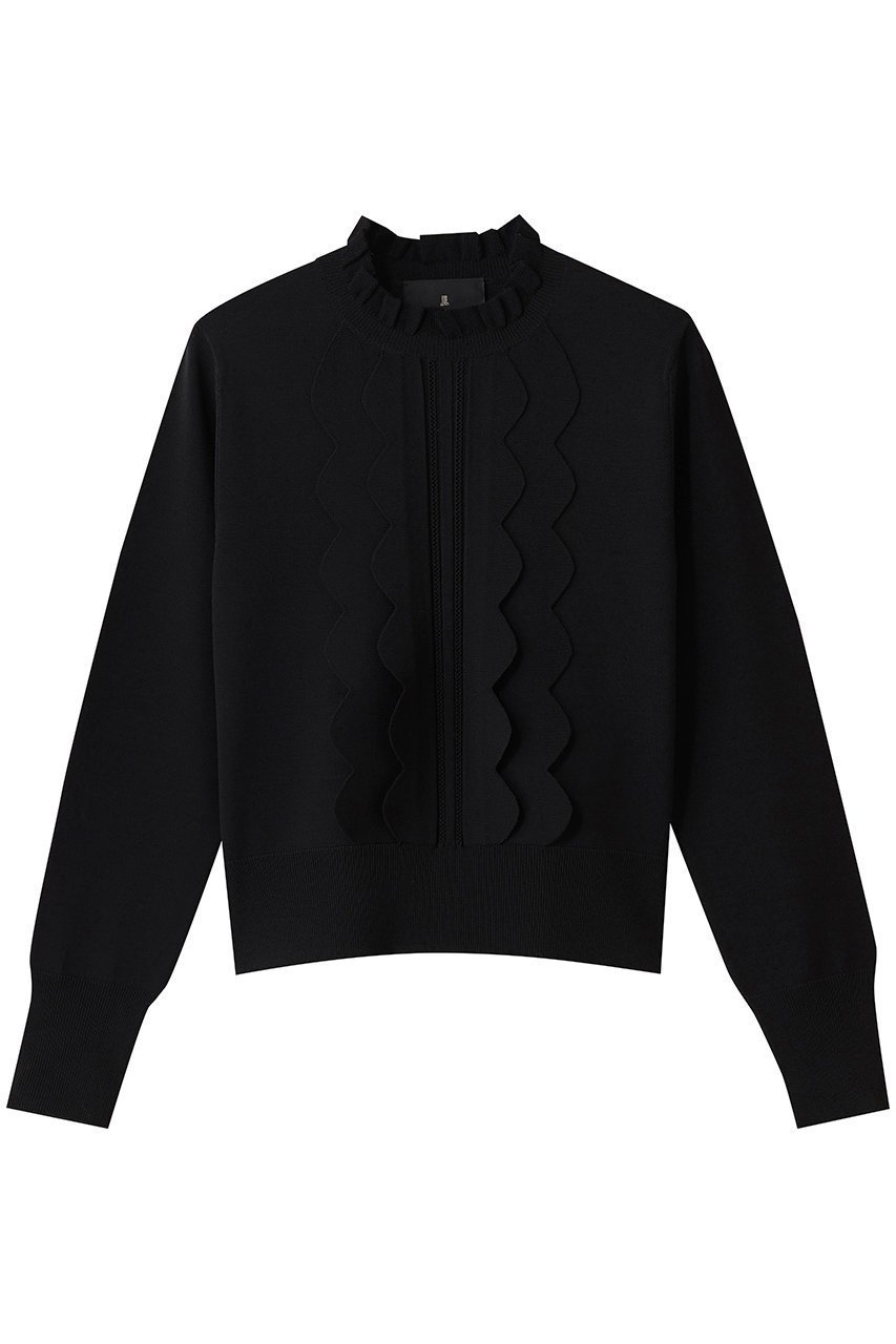 【ランバン オン ブルー/LANVIN en Bleu】のスカラフリルニット インテリア・キッズ・メンズ・レディースファッション・服の通販 founy(ファウニー) 　ファッション　Fashion　レディースファッション　Fashion for Women　トップス・カットソー　Cut & Sew Tops　ニット　Knit Tops & Sweaters　カジュアルプルオーバー・ニットトップス　Pullovers & Knit Tops / Casual Pullovers　シンプル　Simple, Minimal　スカラップ　Scallop, Scalloped Edge　スタンド　Stand Collar, Upright Stand　フリル　Frill, Ruffle　ブラック|ID: prp329100004892112 ipo3291000000036567930