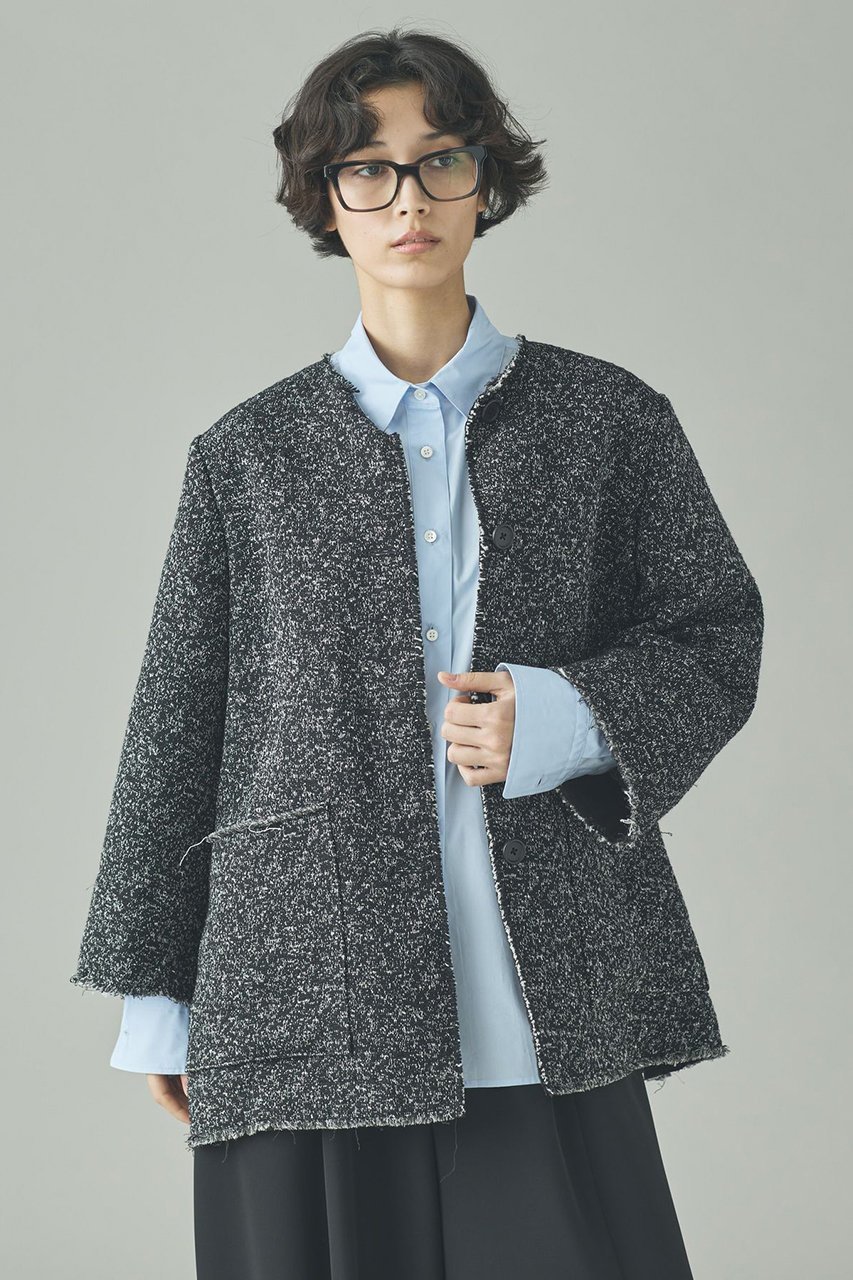 【カレンソロジー/Curensology】の〈C.S.G〉ネップツィードジャケット インテリア・キッズ・メンズ・レディースファッション・服の通販 founy(ファウニー) 　ファッション　Fashion　レディースファッション　Fashion for Women　アウター　Coat / Outerwear Collection　レディースジャケット・軽アウター　Jackets　おすすめ　Recommended / Our Picks　イタリア　Italy　インナー　Innerwear　カフス　Cuff Design　ジャケット　Jacket, Outerwear　ツイード／ツィード　Choker, Choker Necklace　ツイード　Twill, Twill Weave　ネップ　Nepp, Slub Yarn　フリンジ　Fringe, Tassel　ブラック|ID: prp329100004892331 ipo3291000000036569685
