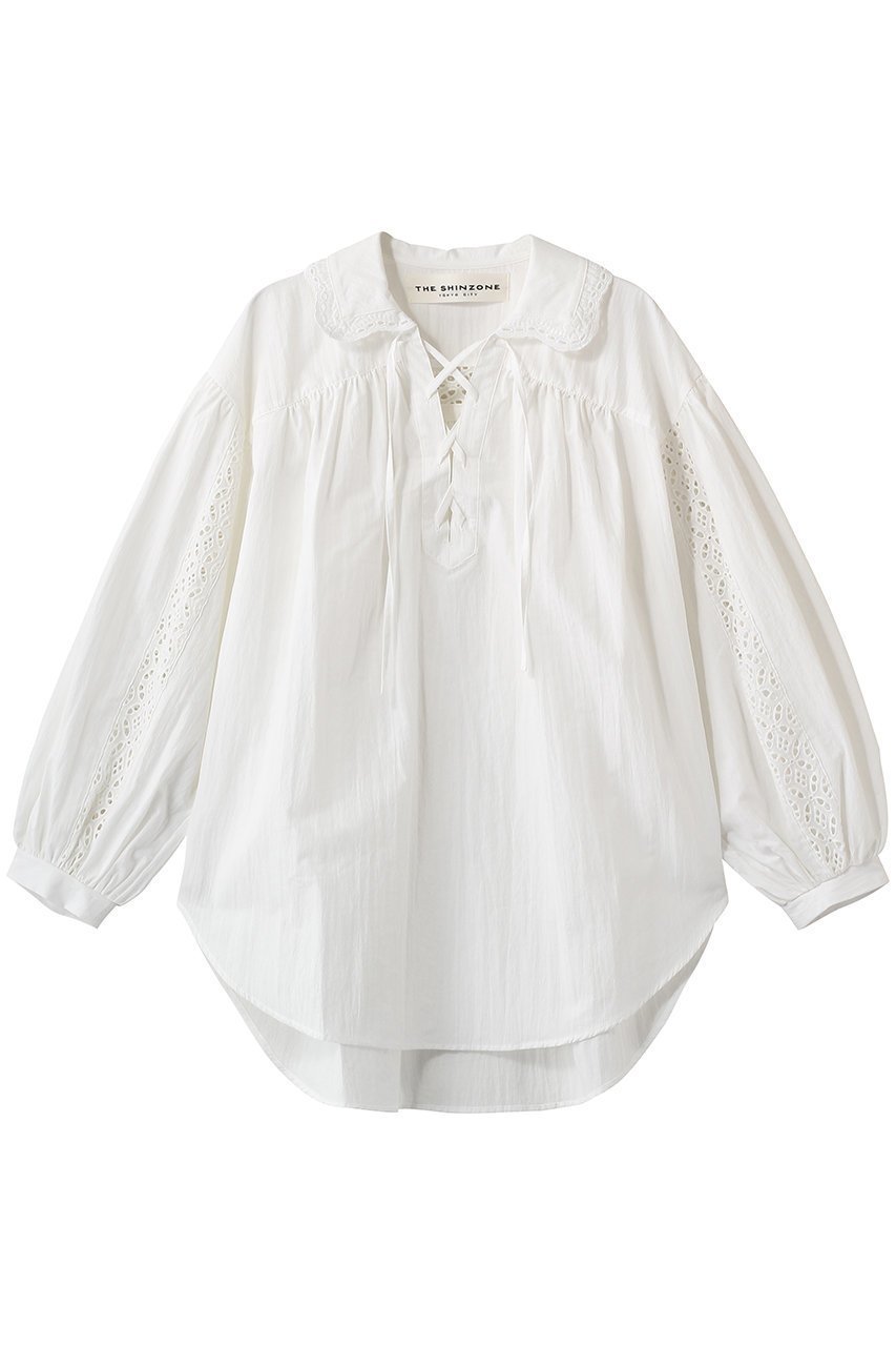 【シンゾーン/Shinzone】のレースアップブラウス 人気、トレンドファッション・服の通販 founy(ファニー) 　ファッション　Fashion　レディースファッション　Fashion for Women　トップス・カットソー　Cut & Sew Tops　シャツ・ブラウス・オフィスカジュアル　Elegant Blouses & Button-Ups　ギャザー　Gathered, Ruffled　スリーブ　Sleeve, Long Sleeve / Short Sleeve　チュニック　Tunic, Long Top　デニム　Denim, Jeans Material　レース　Lace, Lace Fabric　ロング　Long, Long-Length　 other-1|ID: prp329100004892500 ipo3291000000036571068