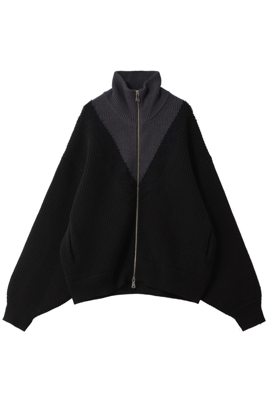 【メゾンスペシャル/MAISON SPECIAL】の【UNISEX】Prime-Over V切替ドライバーズニットブルゾン インテリア・キッズ・メンズ・レディースファッション・服の通販 founy(ファウニー) 　ファッション　Fashion　レディースファッション　Fashion for Women　トップス・カットソー　Cut & Sew Tops　ニット　Knit Tops & Sweaters　カーディガン・羽織り　Layered Style Cardigans　ユニセックス　Unisex, Genderless　カーディガン　Cardigan, Knitwear　ショルダー　Shoulder, Shoulder Strap　ドロップ　Drop Shoulder, Dropped Style　フェミニン　Feminine, Girly　ブルゾン　Blouson, Bomber Jacket　切替　Switching, Contrast Panel　BLK(ブラック)|ID: prp329100004892505 ipo3291000000036571104
