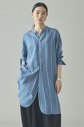 【カレンソロジー/Curensology】のストライプバンドカラーロングシャツ 人気、トレンドファッション・服の通販 founy(ファニー) ファッション Fashion レディースファッション Fashion for Women トップス・カットソー Cut & Sew Tops シャツ・ブラウス・オフィスカジュアル Elegant Blouses & Button-Ups ストライプ Stripe, Striped Pattern スリーブ Sleeve, Long Sleeve / Short Sleeve フランス France, French リラックス Relax, Relaxed Fit ロング Long, Long-Length ワイド Wide, Wide Fit ヴィンテージ Vintage Style 人気 Popular, Best Seller |ID:prp329100004892509