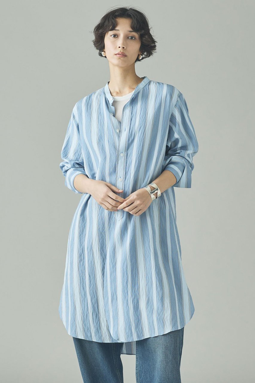 【カレンソロジー/Curensology】のストライプバンドカラーロングシャツ 人気、トレンドファッション・服の通販 founy(ファニー) ファッション Fashion レディースファッション Fashion for Women トップス・カットソー Cut & Sew Tops シャツ・ブラウス・オフィスカジュアル Elegant Blouses & Button-Ups ストライプ Stripe, Striped Pattern スリーブ Sleeve, Long Sleeve / Short Sleeve フランス France, French リラックス Relax, Relaxed Fit ロング Long, Long-Length ワイド Wide, Wide Fit ヴィンテージ Vintage Style 人気 Popular, Best Seller other-2|ID: prp329100004892509 ipo3291000000036571135