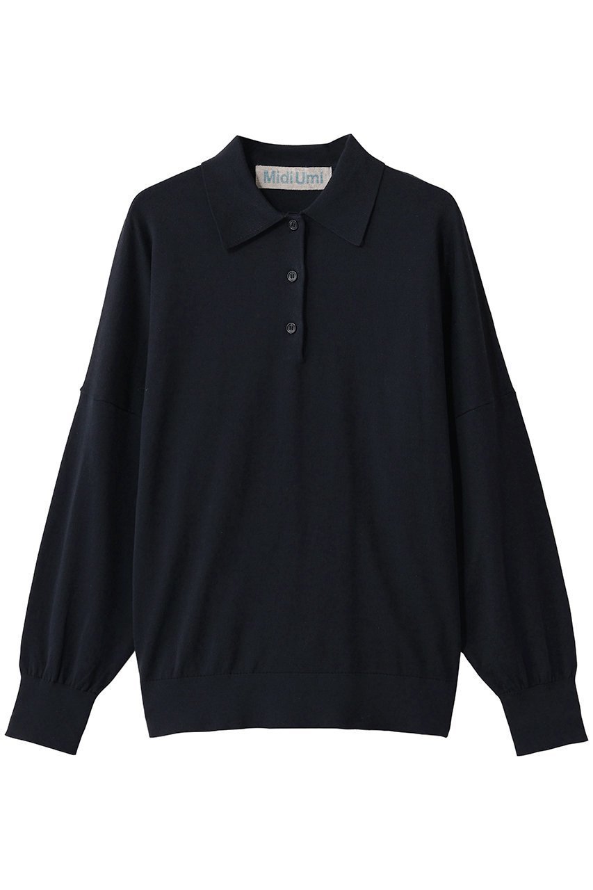 【ミディウミ/MidiUmi】のwide knit polo ポロ インテリア・キッズ・メンズ・レディースファッション・服の通販 founy(ファウニー) 　ファッション　Fashion　レディースファッション　Fashion for Women　トップス・カットソー　Cut & Sew Tops　ニット　Knit Tops & Sweaters　カジュアルプルオーバー・ニットトップス　Pullovers & Knit Tops / Casual Pullovers　なめらか　Smooth, Silky Texture　クラシカル　Classical, Vintage-Inspired　スラックス　Slacks, Dress Pants　スリーブ　Sleeve, Long Sleeve / Short Sleeve　デニム　Denim, Jeans Material　ファブリック　Fabric, Textile　リュクス　Luxury, Elegant, High-End, Chic　navy|ID: prp329100004892528 ipo3291000000036571278