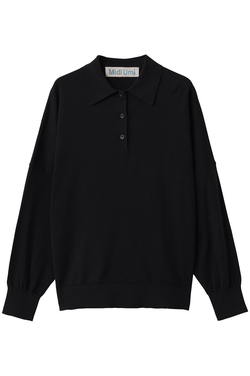 【ミディウミ/MidiUmi】のwide knit polo ポロ インテリア・キッズ・メンズ・レディースファッション・服の通販 founy(ファウニー) 　ファッション　Fashion　レディースファッション　Fashion for Women　トップス・カットソー　Cut & Sew Tops　ニット　Knit Tops & Sweaters　カジュアルプルオーバー・ニットトップス　Pullovers & Knit Tops / Casual Pullovers　なめらか　Smooth, Silky Texture　クラシカル　Classical, Vintage-Inspired　スラックス　Slacks, Dress Pants　スリーブ　Sleeve, Long Sleeve / Short Sleeve　デニム　Denim, Jeans Material　ファブリック　Fabric, Textile　リュクス　Luxury, Elegant, High-End, Chic　black|ID: prp329100004892528 ipo3291000000036571279