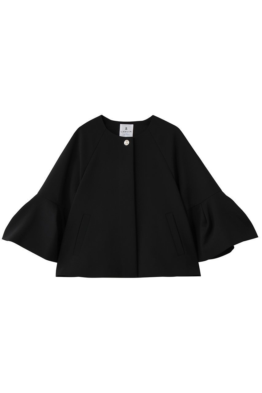 【ランバン オン ブルー/LANVIN en Bleu】のダブルクロスタックスリーブジャケット インテリア・キッズ・メンズ・レディースファッション・服の通販 founy(ファウニー) 　ファッション　Fashion　レディースファッション　Fashion for Women　アウター　Coat / Outerwear Collection　レディースジャケット・軽アウター　Jackets　シルバー　Silver, Metallic Silver　ジャケット　Jacket, Outerwear　スリーブ　Sleeve, Long Sleeve / Short Sleeve　ダブル　Double, Double-Breasted　フィット　Fit, Slim Fit　モダン　Modern, Contemporary　ブラック|ID: prp329100004892556 ipo3291000000036571492