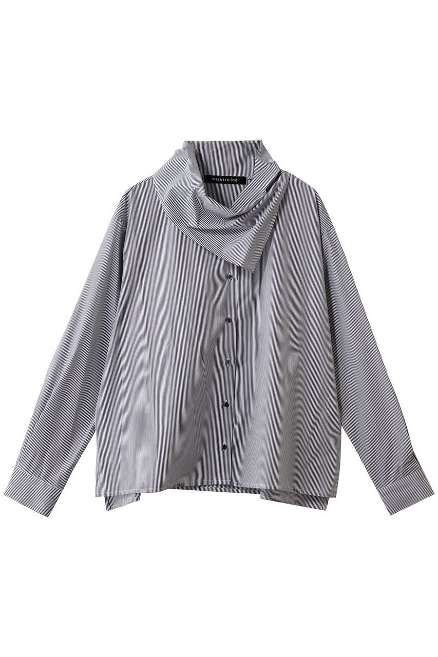 【ミズイロ インド/mizuiro ind】のstripe scarf collar shirt シャツ インテリア・キッズ・メンズ・レディースファッション・服の通販 founy(ファニー) 　ファッション　Fashion　レディースファッション　Fashion for Women　トップス・カットソー　Cut & Sew Tops　シャツ・ブラウス・オフィスカジュアル　Elegant Blouses & Button-Ups　スカーフ　Scarf, Neckwear　ストライプ　Stripe, Striped Pattern　スリット　Slit, Slit Detail　スリーブ　Sleeve, Long Sleeve / Short Sleeve　デニム　Denim, Jeans Material　ロング　Long, Long-Length　エレガント 上品　Elegant　black|ID: prp329100004892562 ipo3291000000036571547