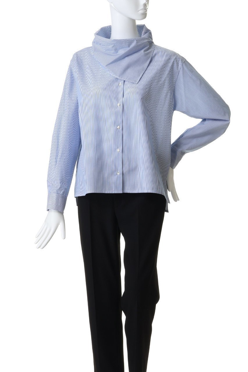 【ミズイロ インド/mizuiro ind】のstripe scarf collar shirt シャツ 人気、トレンドファッション・服の通販 founy(ファニー) 　ファッション　Fashion　レディースファッション　Fashion for Women　トップス・カットソー　Cut & Sew Tops　シャツ・ブラウス・オフィスカジュアル　Elegant Blouses & Button-Ups　スカーフ　Scarf, Neckwear　ストライプ　Stripe, Striped Pattern　スリット　Slit, Slit Detail　スリーブ　Sleeve, Long Sleeve / Short Sleeve　デニム　Denim, Jeans Material　ロング　Long, Long-Length　エレガント 上品　Elegant　other-2|ID: prp329100004892562 ipo3291000000036571548