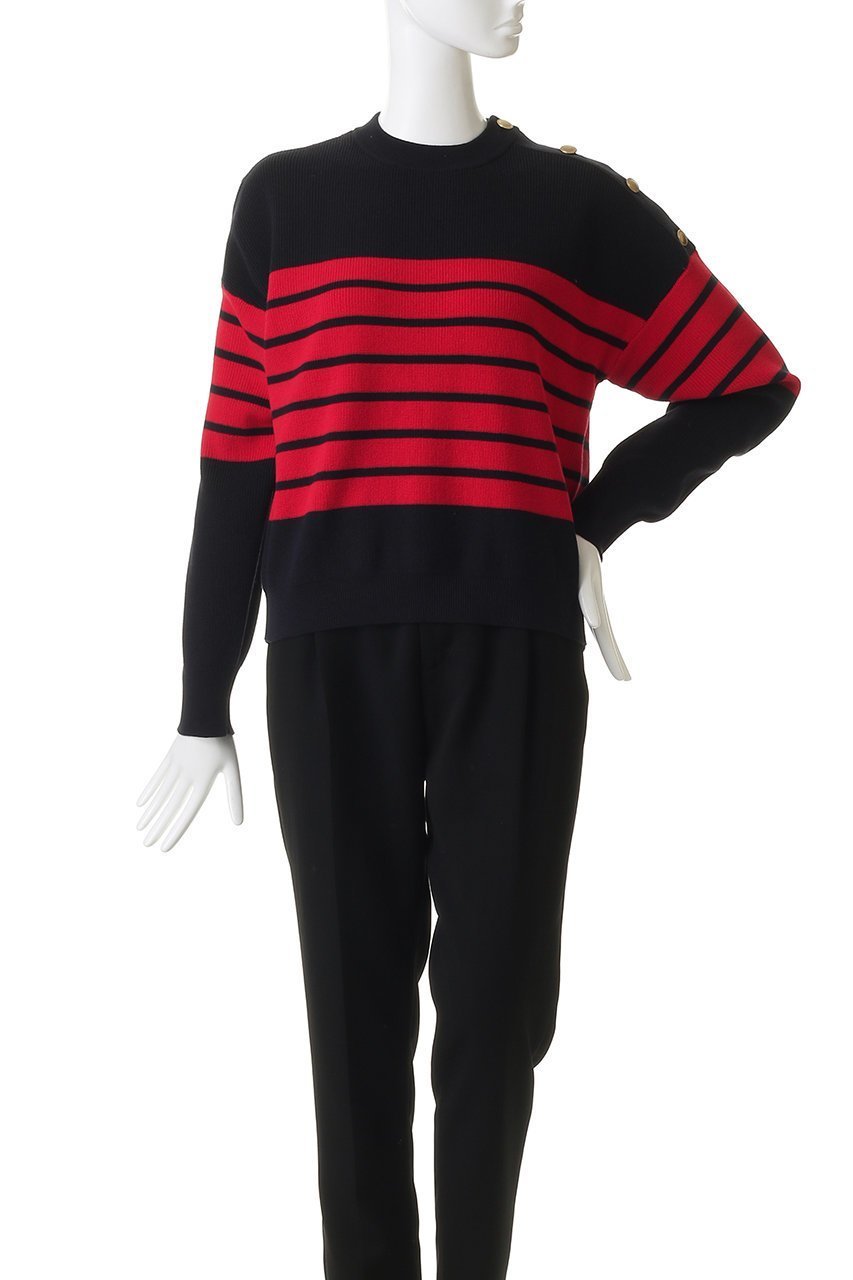 【プルミエ アロンディスモン/1er Arrondissement】のハイツイストコットンボーダープルオーバー 人気、トレンドファッション・服の通販 founy(ファニー) 　ファッション　Fashion　レディースファッション　Fashion for Women　トップス・カットソー　Cut & Sew Tops　ニット　Knit Tops & Sweaters　カジュアルプルオーバー・ニットトップス　Pullovers & Knit Tops / Casual Pullovers　なめらか　Smooth, Silky Texture　ショルダー　Shoulder, Shoulder Strap　ボーダー　Border, Stripe　エレガント 上品　Elegant　春　Spring　other-2|ID: prp329100004892678 ipo3291000000036572335