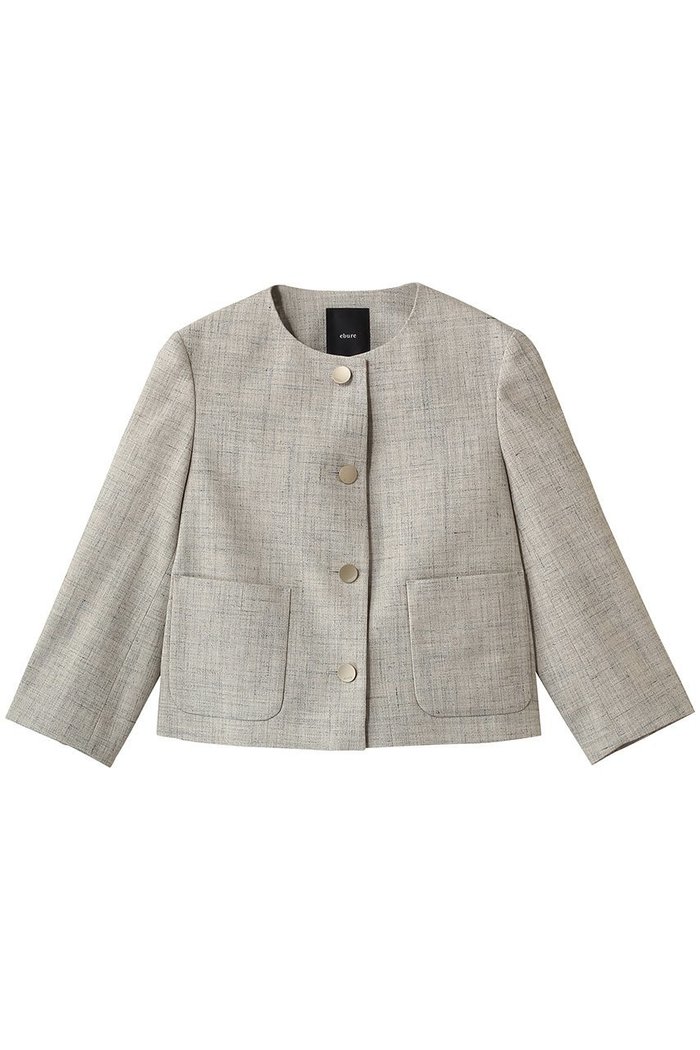 【エブール/ebure】のフラックメランジ ノーカラージャケット インテリア・キッズ・メンズ・レディースファッション・服の通販 founy(ファニー) https://founy.com/ ファッション Fashion レディースファッション Fashion for Women アウター Coat / Outerwear Collection レディースジャケット・軽アウター Jackets ノーカラージャケット / シンプル上品コーデ Collarless Jackets シルク Silk, 100% Silk ジャケット Jacket, Outerwear ストライプ Stripe, Striped Pattern パッチ Patch, Appliqué ポケット Pocket, Pocket Detail メランジ Melange, Mixed Yarn リネン Linen, Linen Fabric エレガント 上品 Elegant |ID: prp329100004892805 ipo3291000000036573407