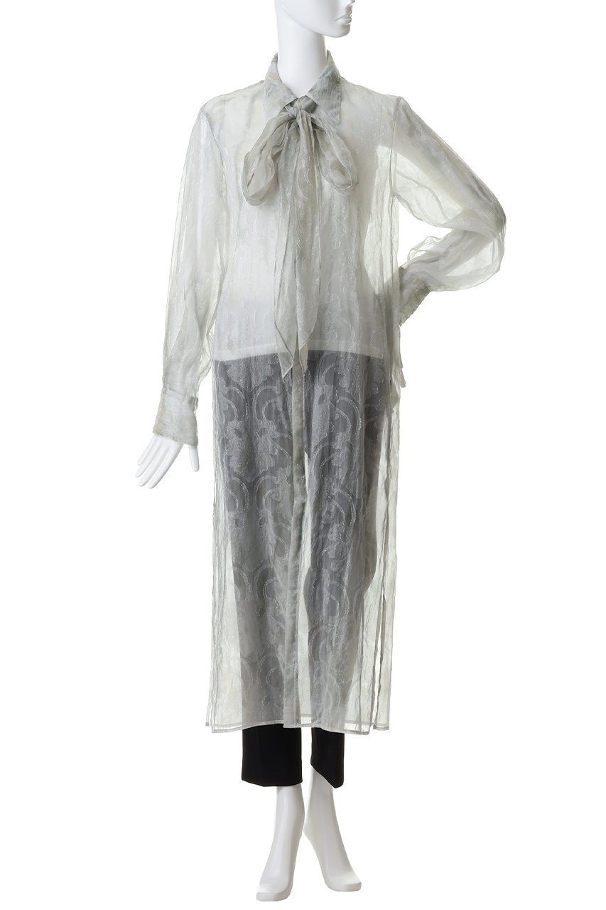 【カナコ サカイ/KANAKO SAKAI】のSHIBORI シアー ジャカード ロングシャツ 人気、トレンドファッション・服の通販 founy(ファニー) 　ファッション　Fashion　レディースファッション　Fashion for Women　ワンピース　Dresses　チュニック　Tunic Tops & Dresses　おすすめ　Recommended / Our Picks　インナー　Innerwear　キャミソール　Camisole, Spaghetti Strap Top　グラデーション　Gradient, Ombre　シアー　Sheer, See-Through　ジャカード／ジャガード　Jacquard, Woven Pattern　チュニック　Tunic, Long Top　リボン　Ribbon, Bow　ロング　Long, Long-Length　エレガント 上品　Elegant　other-2|ID: prp329100004892818 ipo3291000000036573536