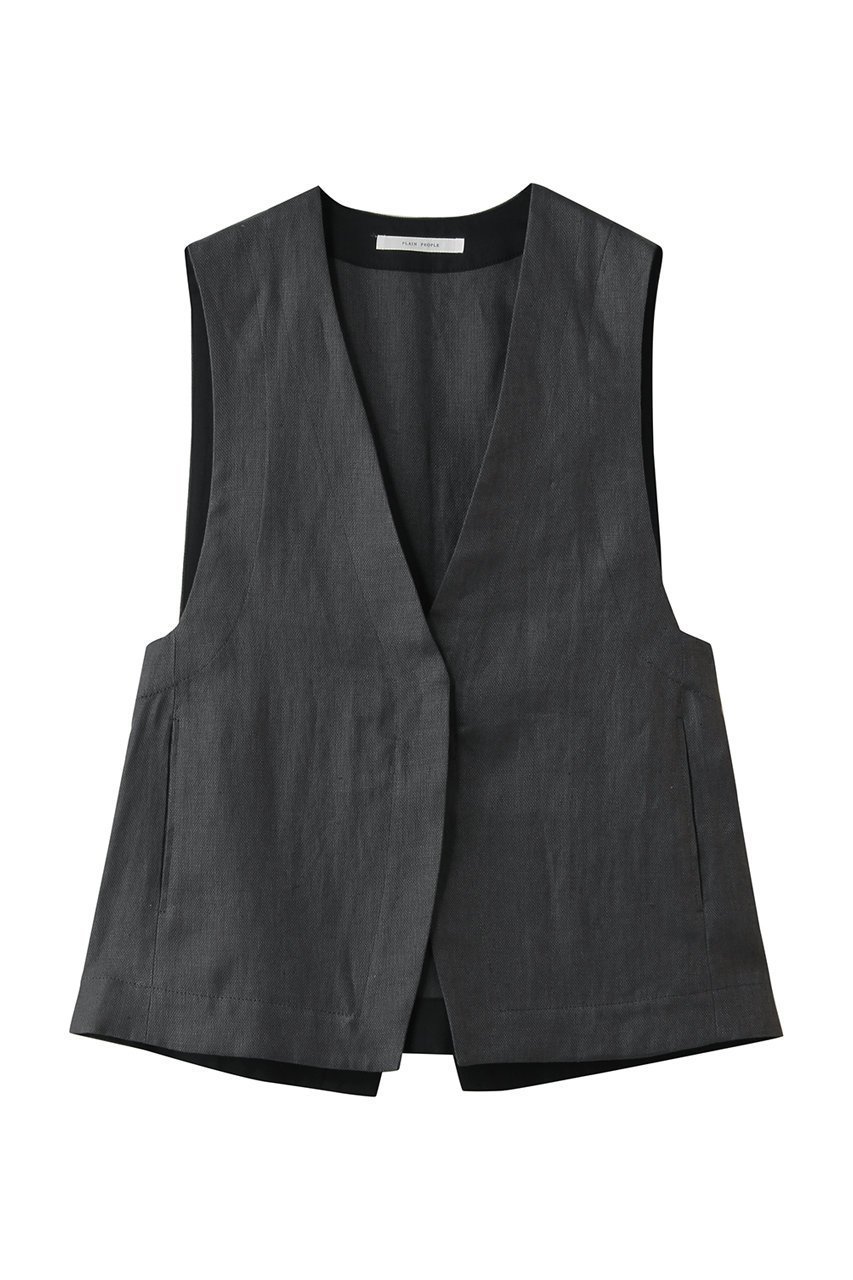 【プレインピープル/PLAIN PEOPLE】のリネンオックスデザインベスト インテリア・キッズ・メンズ・レディースファッション・服の通販 founy(ファニー) 　ファッション　Fashion　レディースファッション　Fashion for Women　アウター　Coat / Outerwear Collection　レディースジャケット・軽アウター　Jackets　ジャケット　Jacket, Outerwear　トリミング　Trimming, Decorative Edge　ベスト　Vest, Waistcoat　リネン　Linen, Linen Fabric　新作・新入荷　New Arrivals / New In　グレー|ID: prp329100004892922 ipo3291000000036574393