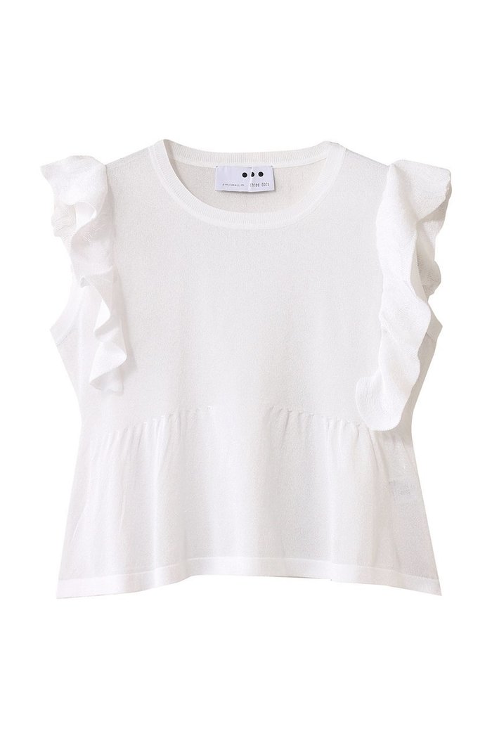 【スリー ドッツ/three dots】のシマーセーター ラッフルトップス インテリア・キッズ・メンズ・レディースファッション・服の通販 founy(ファウニー) https://founy.com/ ファッション Fashion レディースファッション Fashion for Women トップス・カットソー Cut & Sew Tops ニット Knit Tops & Sweaters カジュアルプルオーバー・ニットトップス Pullovers & Knit Tops / Casual Pullovers シアー Sheer, See-Through センター Center, Center Line デニム Denim, Jeans Material |ID: prp329100004893191 ipo3291000000036576665
