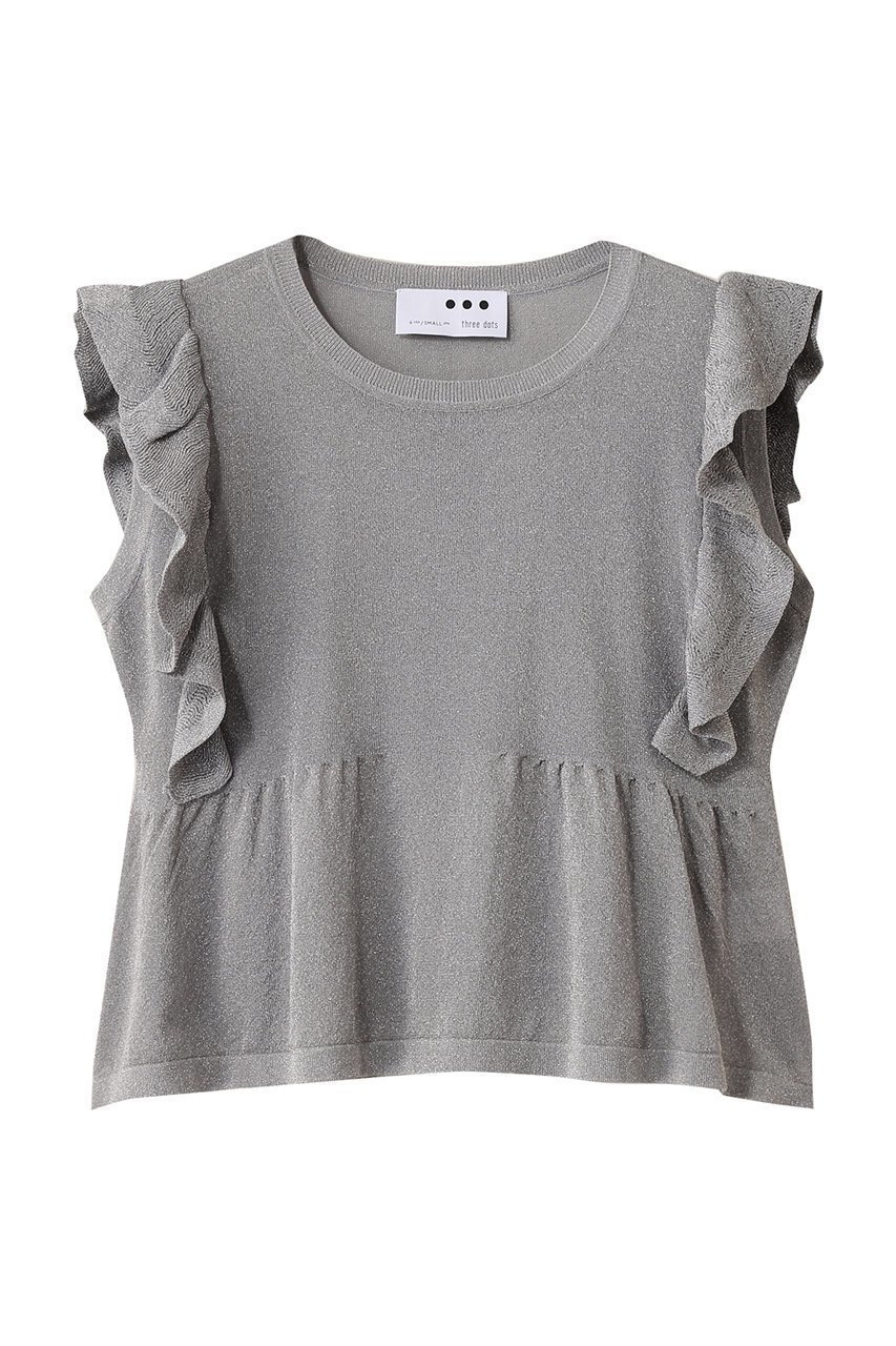 【スリー ドッツ/three dots】のシマーセーター ラッフルトップス インテリア・キッズ・メンズ・レディースファッション・服の通販 founy(ファウニー) 　ファッション　Fashion　レディースファッション　Fashion for Women　トップス・カットソー　Cut & Sew Tops　ニット　Knit Tops & Sweaters　カジュアルプルオーバー・ニットトップス　Pullovers & Knit Tops / Casual Pullovers　シアー　Sheer, See-Through　センター　Center, Center Line　デニム　Denim, Jeans Material　グレー|ID: prp329100004893191 ipo3291000000036576668