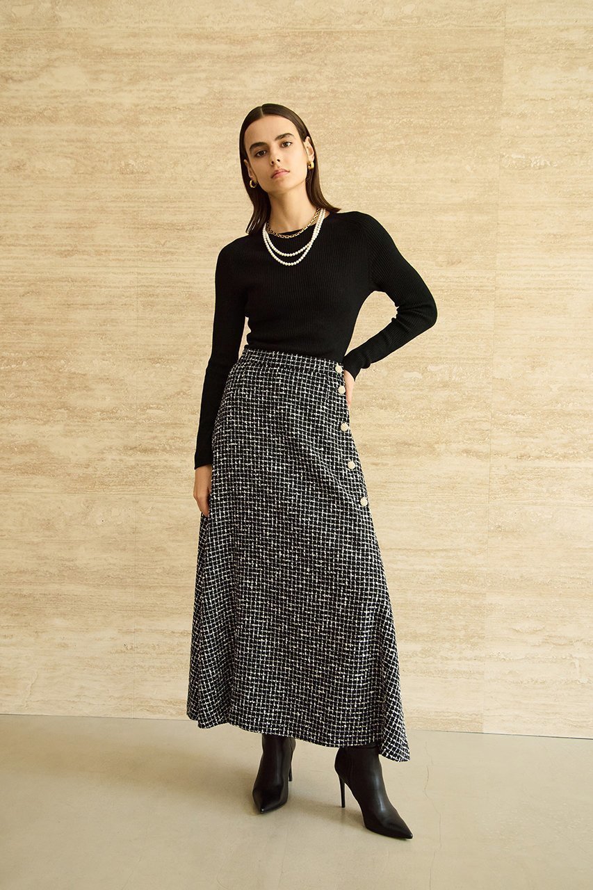 【エムダブリュー/MW】のMONOTONE チェック ツイード ロングスカート 人気、トレンドファッション・服の通販 founy(ファニー) 　ファッション　Fashion　レディースファッション　Fashion for Women　スカート　Skirts　ロングスカート　Long Skirts / Maxi & Midi Skirts　シンプル　Simple, Minimal　チェック　Check, Plaid, Tartan　ツイード　Twill, Twill Weave　バランス　Balance, Style Balance　モノトーン　Monotone, Black and White　ラグジュアリー　Luxury, Elegant　ロング　Long, Long-Length　エレガント 上品　Elegant　other-7|ID: prp329100004893433 ipo3291000000036578801