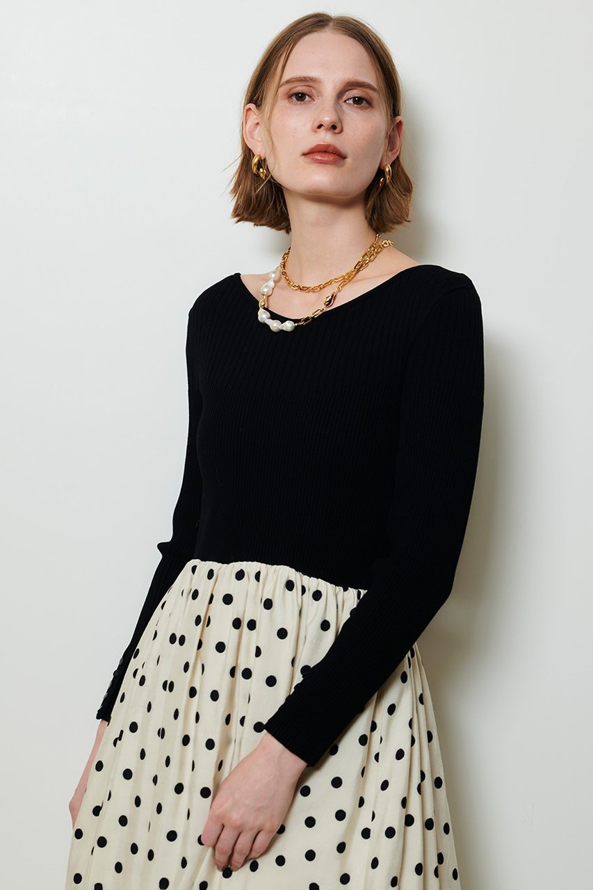 【アルアバイル/allureville】のドット柄ドッキングニットワンピース 人気、トレンドファッション・服の通販 founy(ファニー) 　ファッション　Fashion　レディースファッション　Fashion for Women　ワンピース　Dresses　ニットワンピース　Knit Dresses　チュニック　Tunic Tops & Dresses　クラシカル　Classical, Vintage-Inspired　チュニック　Tunic, Long Top　ドッキング　Docking, Mixed Material　ドット　Polka Dot, Dot Pattern　フィット　Fit, Slim Fit　ロング　Long, Long-Length　エレガント 上品　Elegant　無地　Plain, Solid Color　other-7|ID: prp329100004893550 ipo3291000000036579711