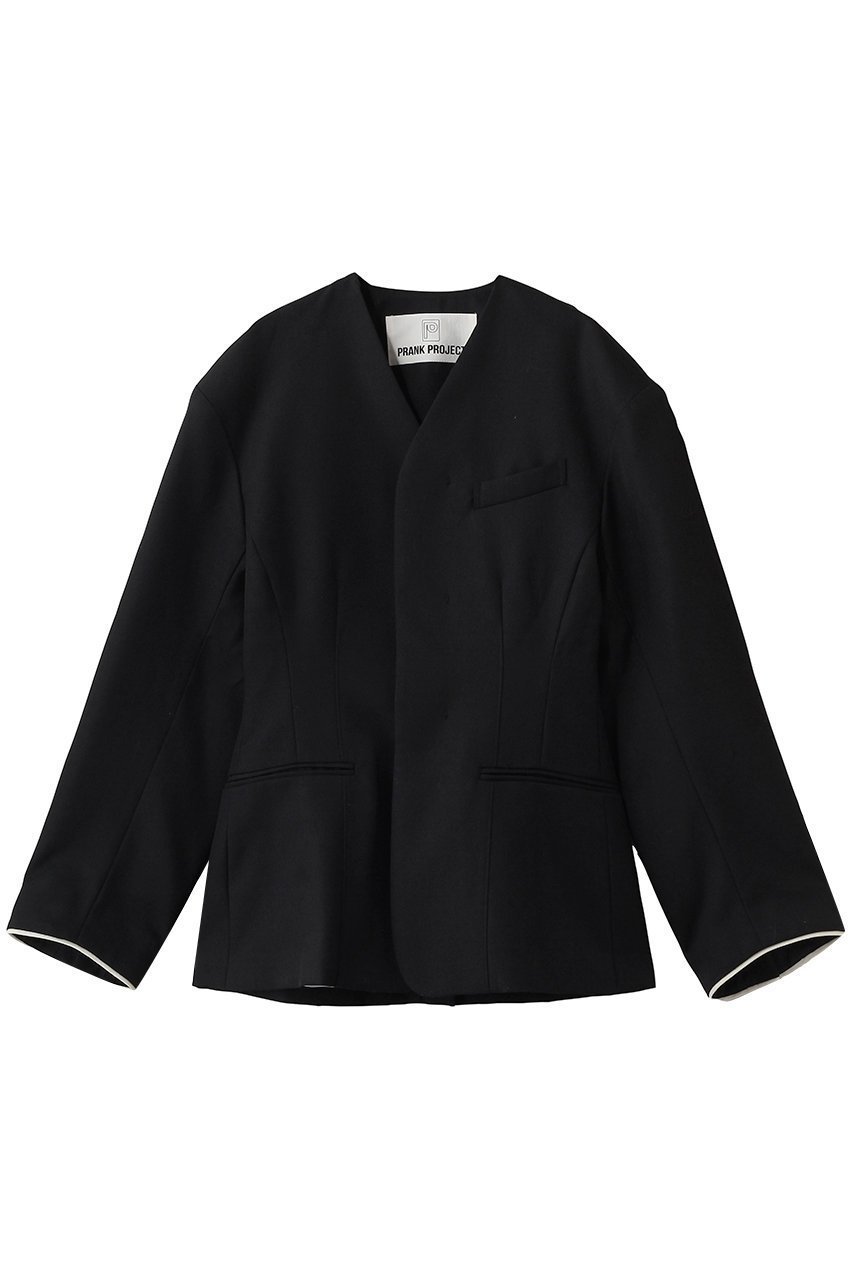 【プランク プロジェクト/PRANK PROJECT】のラウンドショルダーノーカラージャケット 人気、トレンドファッション・服の通販 founy(ファニー) 　ファッション　Fashion　レディースファッション　Fashion for Women　アウター　Coat / Outerwear Collection　レディースジャケット・軽アウター　Jackets　ノーカラージャケット / シンプル上品コーデ　Collarless Jackets　おすすめ　Recommended / Our Picks　なめらか　Smooth, Silky Texture　カッティング　Cutting Detail　シェイプ　Shape, Slim Fit　ジャケット　Jacket, Outerwear　セットアップ　Set-Up, Coordinated Outfit　デニム　Denim, Jeans Material　フォルム　Silhouette, Form　ボンディング　Bonding, Bonded Fabric　 other-1|ID: prp329100004893582 ipo3291000000036579944