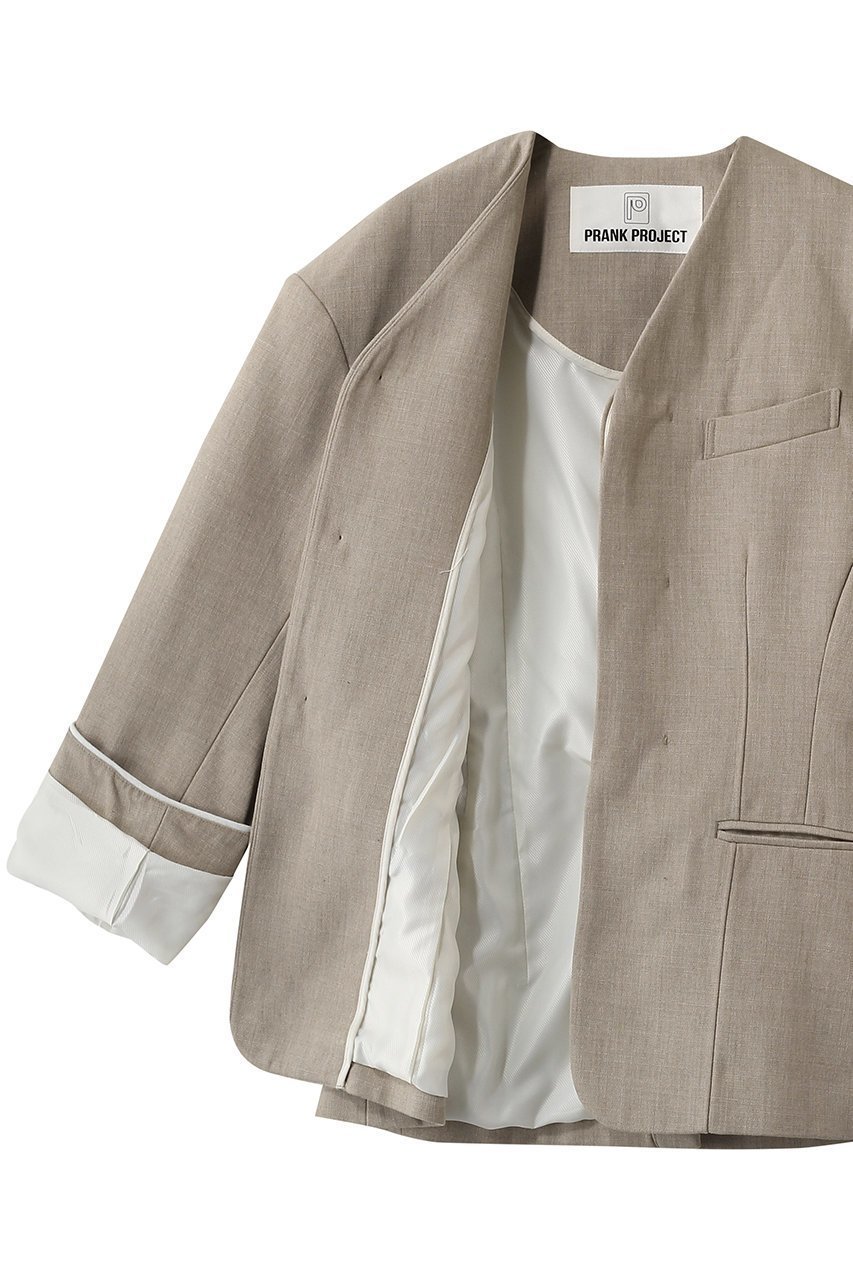 【プランク プロジェクト/PRANK PROJECT】のラウンドショルダーノーカラージャケット 人気、トレンドファッション・服の通販 founy(ファニー) 　ファッション　Fashion　レディースファッション　Fashion for Women　アウター　Coat / Outerwear Collection　レディースジャケット・軽アウター　Jackets　ノーカラージャケット / シンプル上品コーデ　Collarless Jackets　おすすめ　Recommended / Our Picks　なめらか　Smooth, Silky Texture　カッティング　Cutting Detail　シェイプ　Shape, Slim Fit　ジャケット　Jacket, Outerwear　セットアップ　Set-Up, Coordinated Outfit　デニム　Denim, Jeans Material　フォルム　Silhouette, Form　ボンディング　Bonding, Bonded Fabric　other-6|ID: prp329100004893582 ipo3291000000036612313